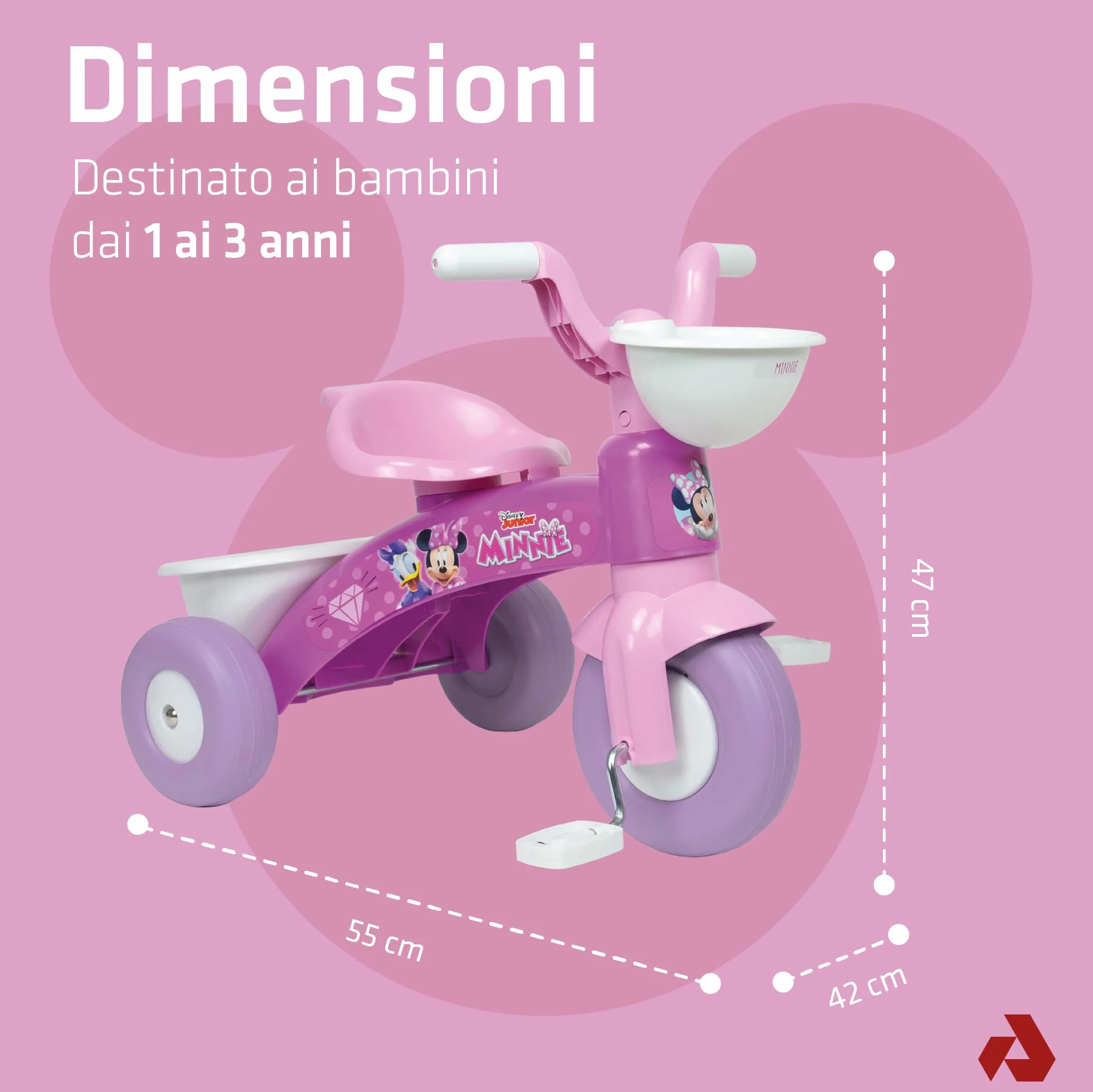Triciclo Bambina 1 2 3 Anni Trico Max Minnie Mouse Rosa Disney Con Pedali Cestini Anteriore Posteriore Ruote Stabili Ergonomico Leggero Interno Esterno INJUSA Ufficiale
