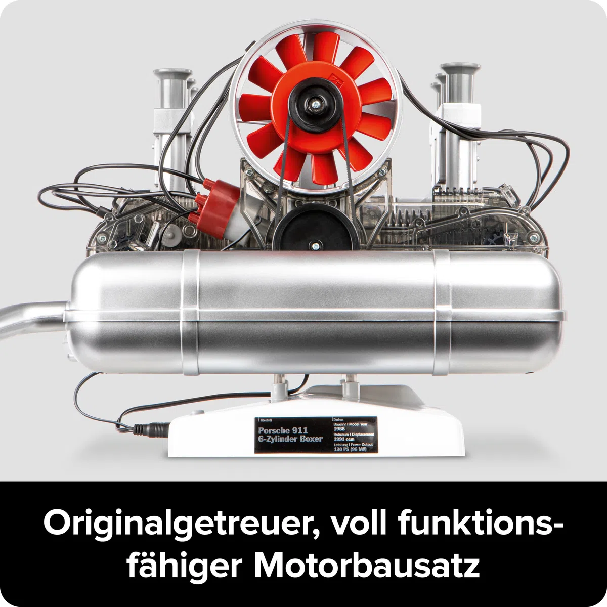 Franzis 67224 - Motore da Boxe Porsche 911, Kit da 290 Pezzi, Modello Funzionale Trasparente, Albero Motore Mobile, Pistoni e valvole, con Motore a 6 cilindri raffreddato ad Aria