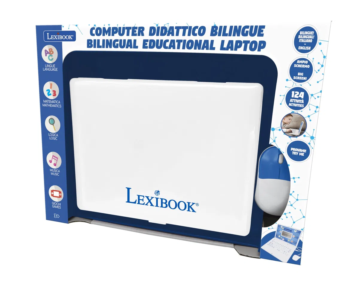 Lexibook - Computer Portatile educativo bilingue Italiano/Inglese - 124 attività per Un apprendimento Divertente e interattivo - Matematica, logica, Musica, Orologio - JC598i5LXB