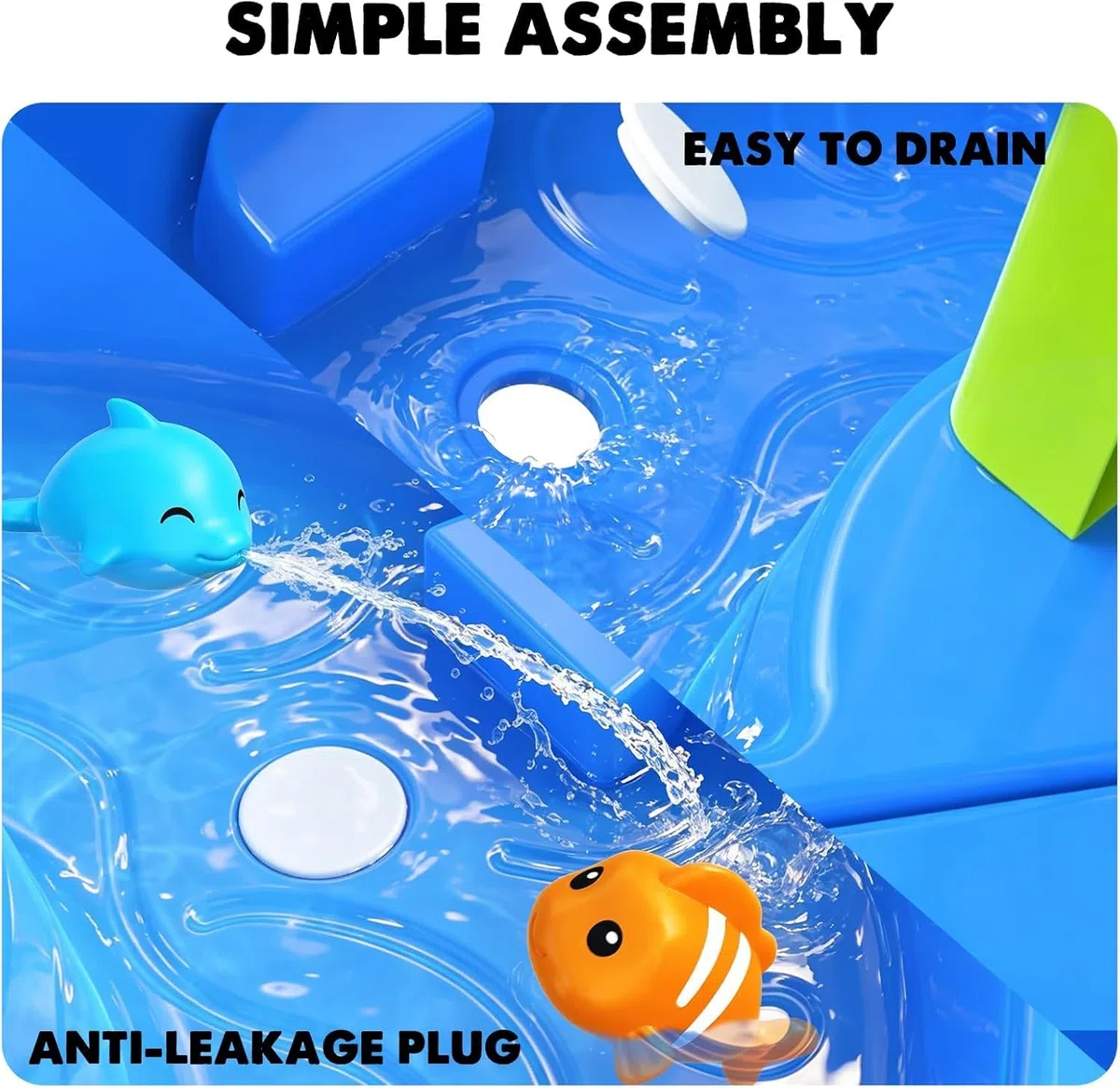 CozyBomB Tavolo da gioco d'acqua e sabbia per bambini, da esterno, a 3 piani, con ruota d'acqua, irrigatore e gioco di pesca, giocattolo d'acqua per bambini da esterno dai 3, 4, 5 anni, set completo