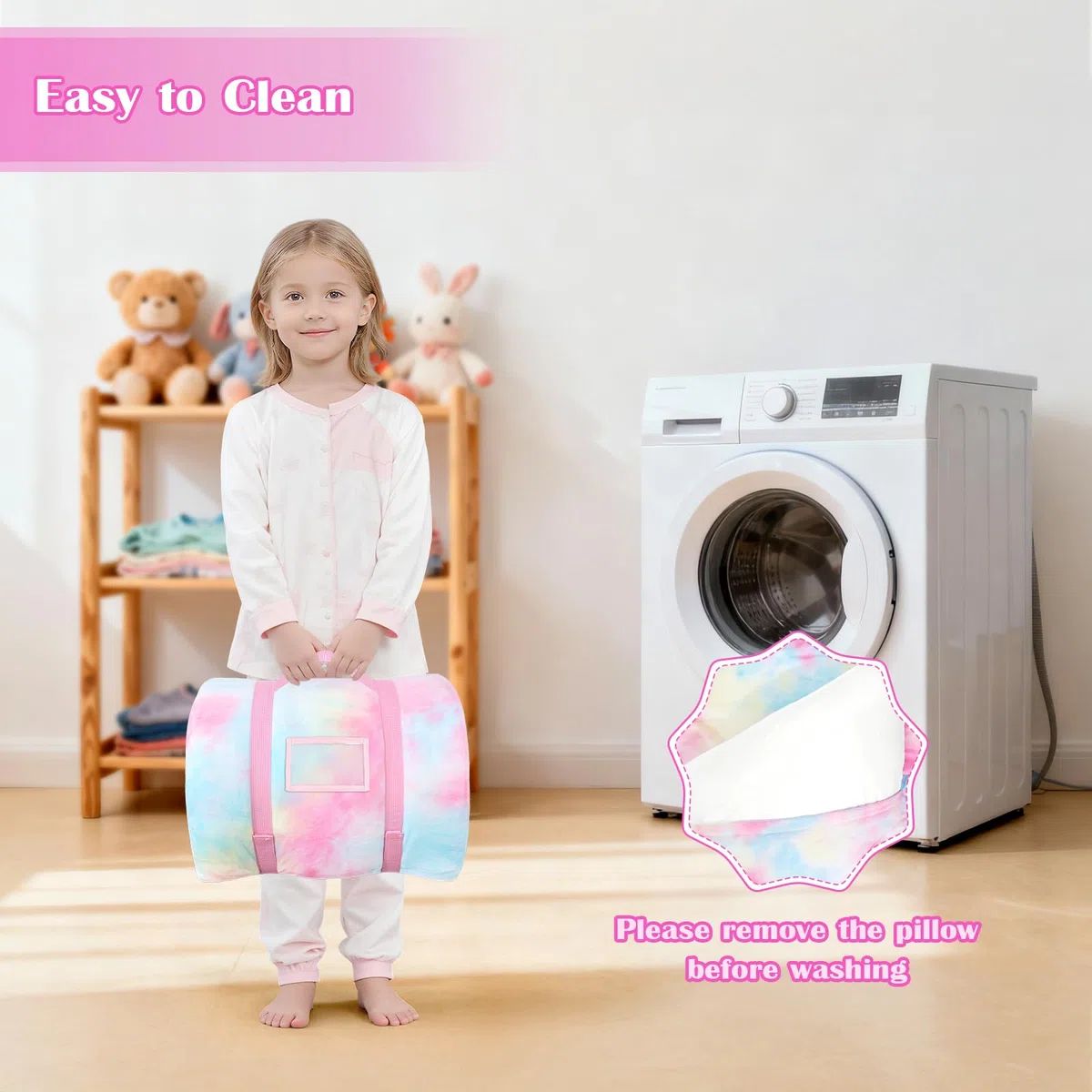 Sacco a Pelo Bambini Sfoderabile con Cuscino, Nap Mat Caldo in Peluche a Forma di Elefante, Sacco Nanna Grande Pieghevole per Interno Esterno Campeggio, 170x70cm, Blu