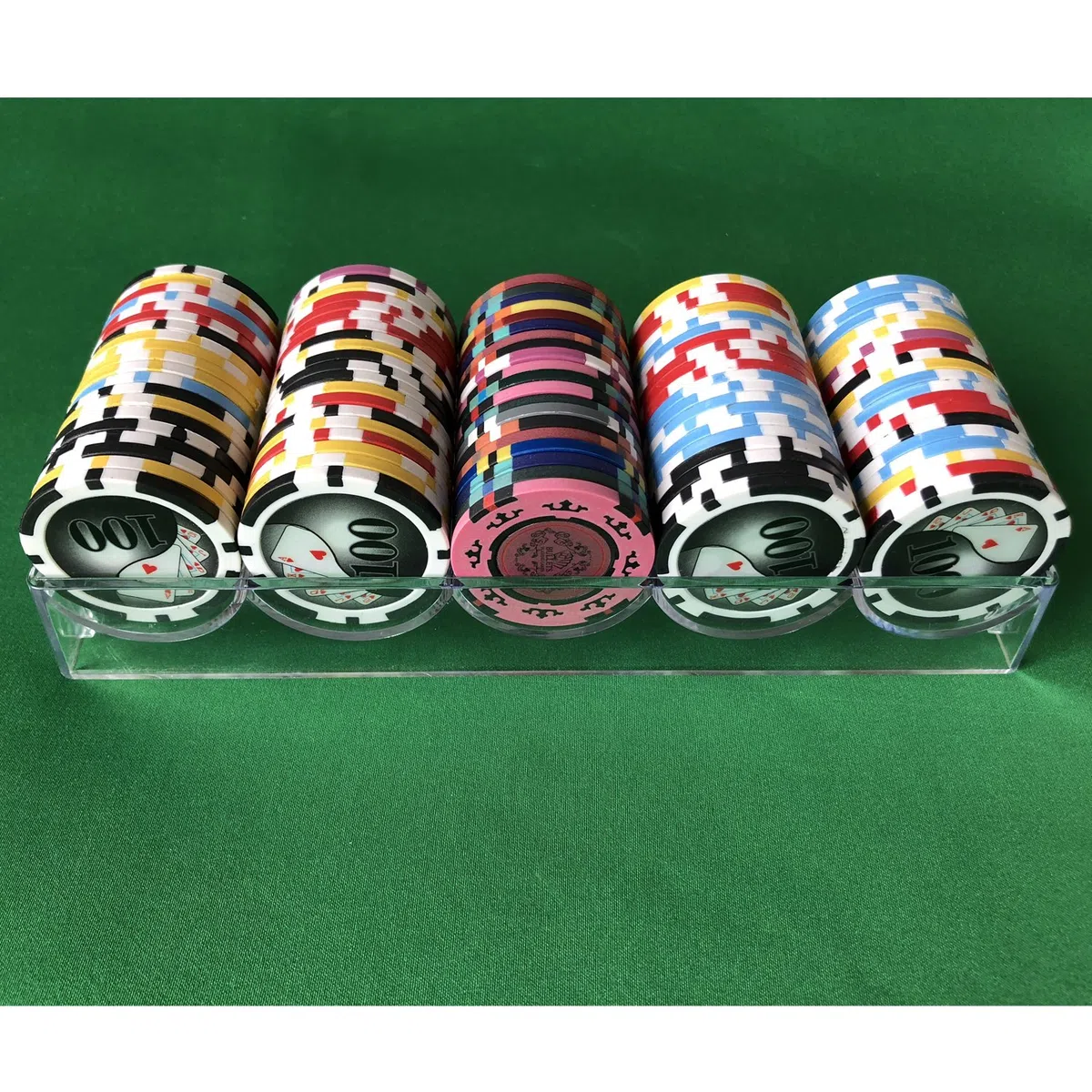 Yuanhe 600 Chip Acrilico Trasparente Poker Chip Blocco Carrier - Include 6 Rack di Chip
