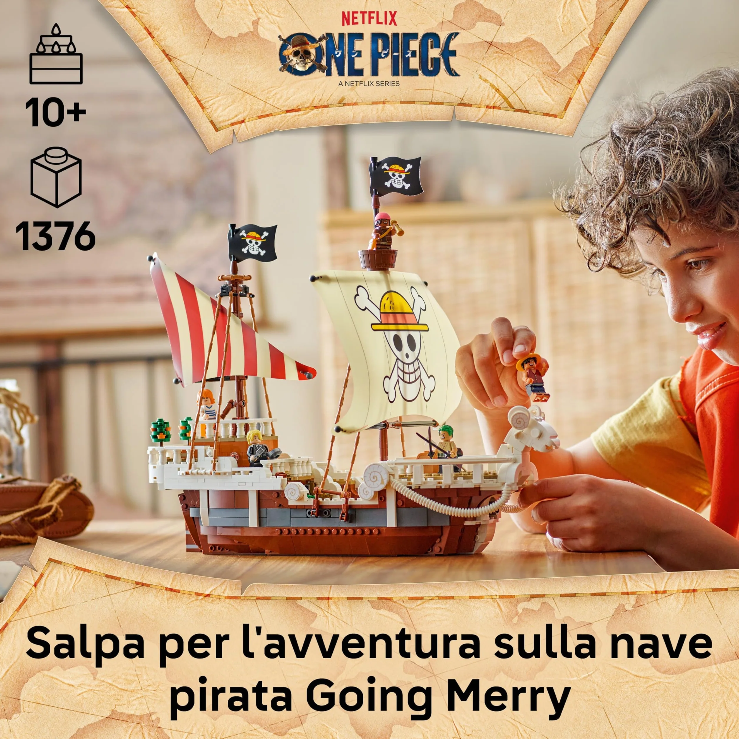 LEGO ONE PIECE La Nave Pirata Going Merry - Modello di Barca Giocattolo da Esposizione con 5 Minifigure tra cui Luffy, Zoro e Nami - Regalo per Bambini, Bambine e Fan degli Anime da 10 Anni - 75639