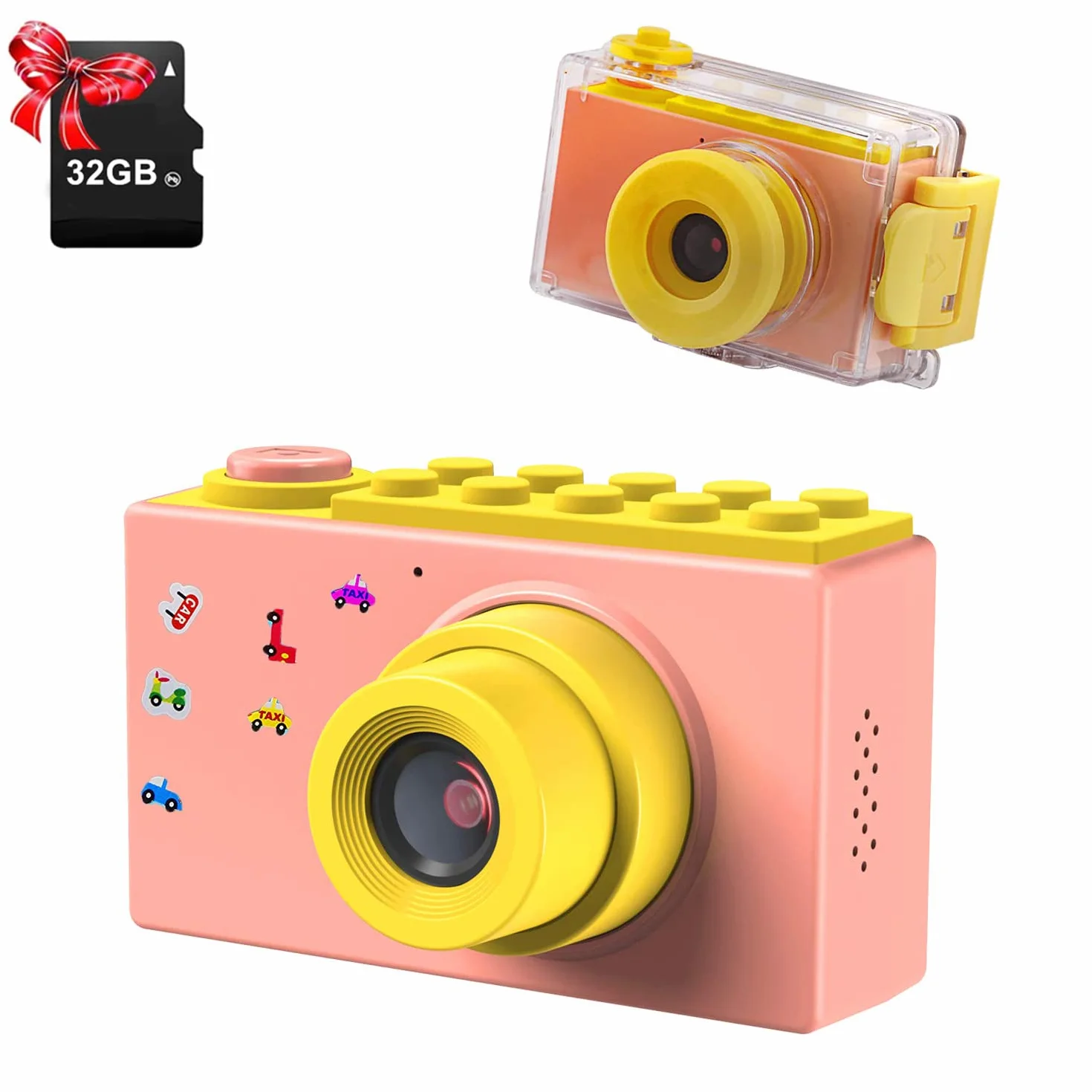ShinePick Fotocamera per bambini impermeabile, Macchina Fotografica Bambini con scheda TF/zoom digitale 4X/8 MP, schermo LCD da 2 pollici, Mini Ricaricabile Fotocamera (rosa)