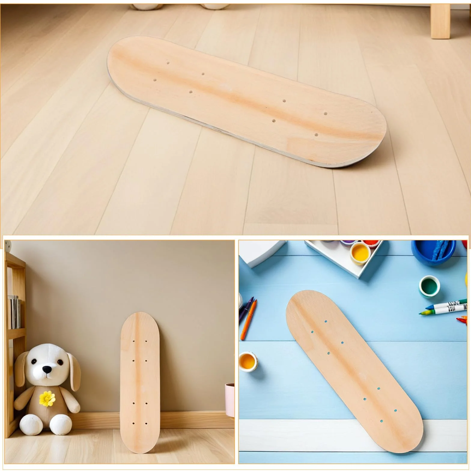 Set 3 Pezzi Skateboard Vuoti in Legno d'Acero a 7 Strati Doppia Coda, Tavole da Dipingere Fai da Te per Ragazzo Ragazza, Adatte a Decorazioni e Interazione Genitore-Figlio
