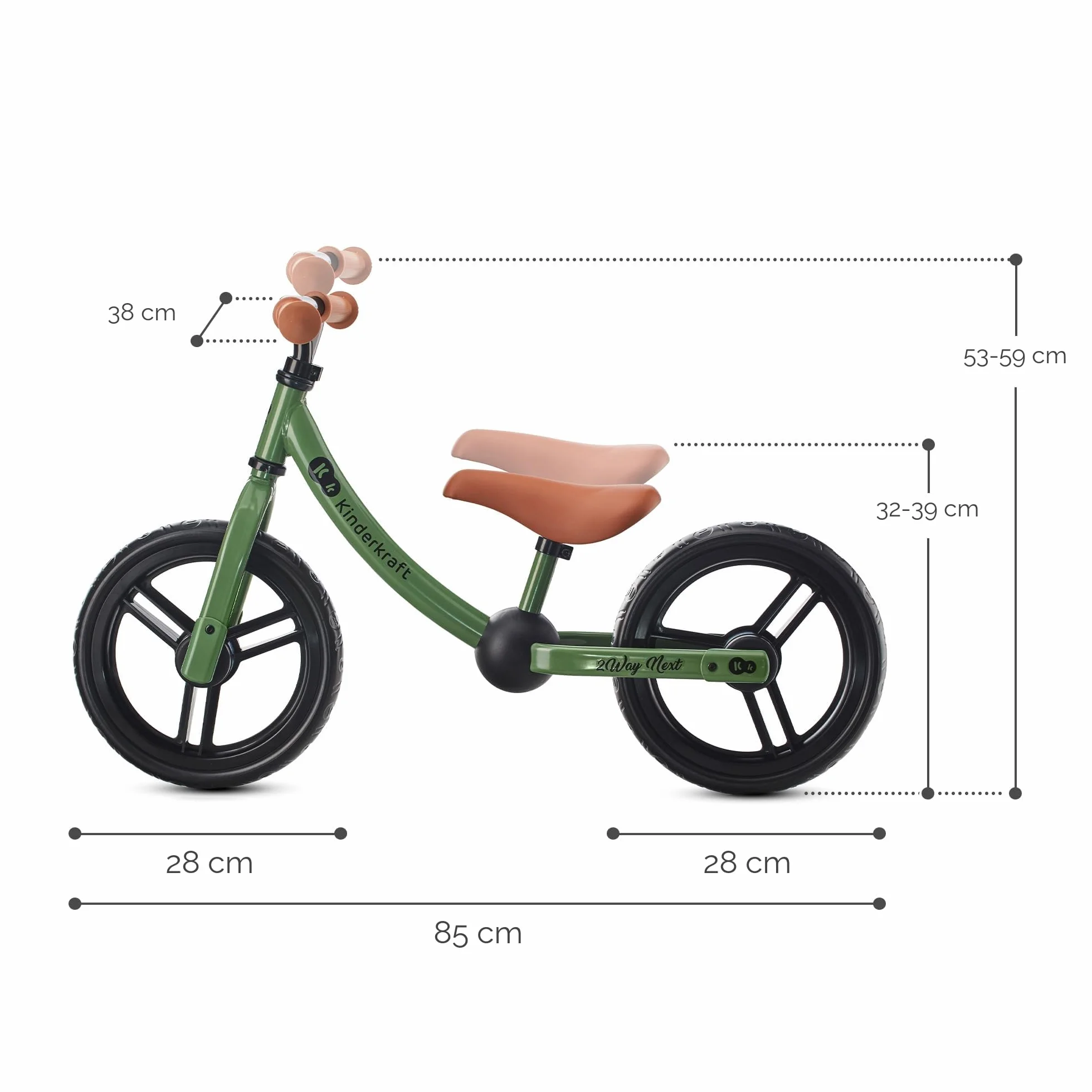 kk Kinderkraft 2WAY NEXT Bicicletta bambini 2-5 anni, Bici senza pedali, 12 polici ruote, Design sportivo, Regolazione della sella, Bloccasterzo, Montaggio facile, Struttura leggera, Verde