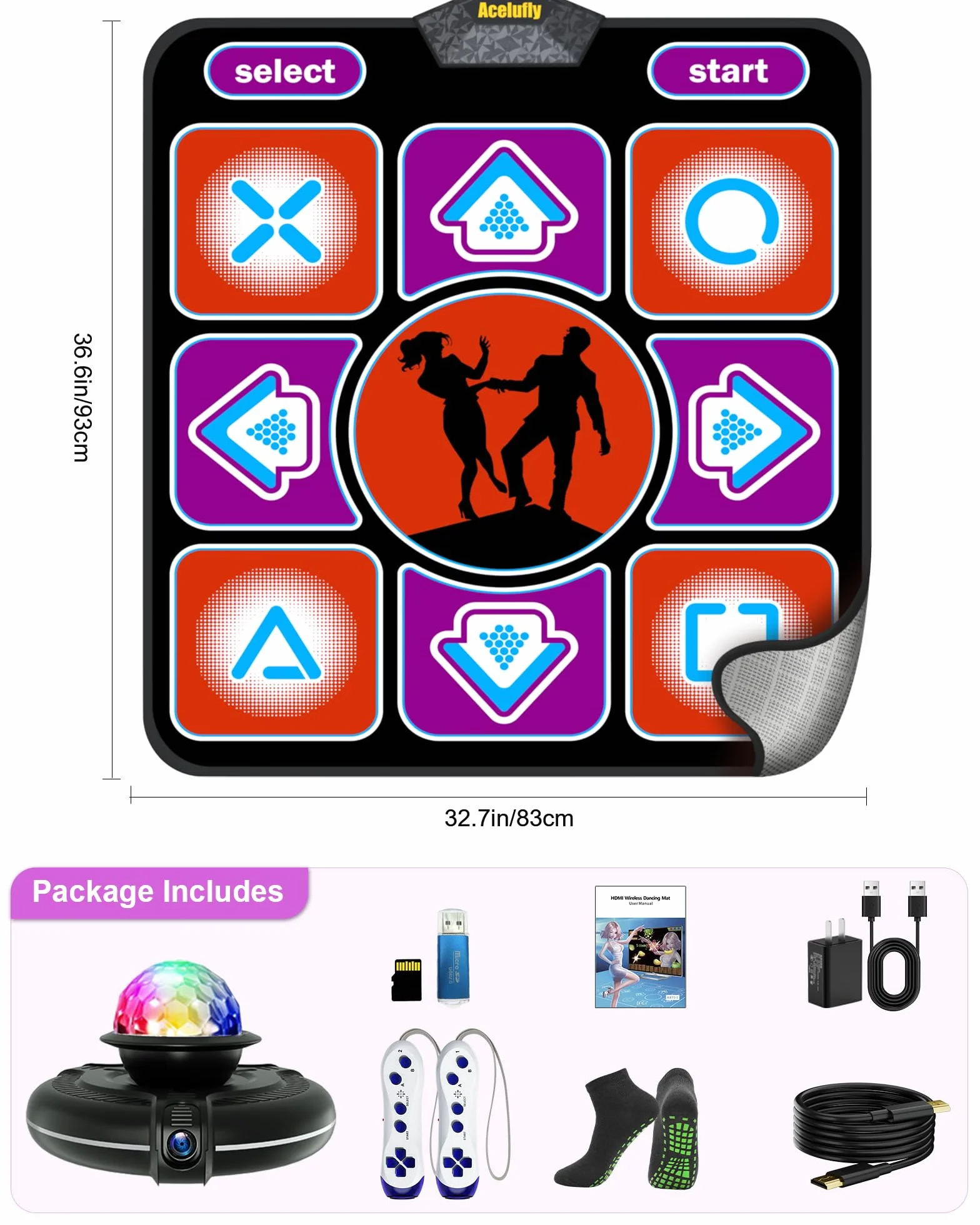 Tappetino da Ballo Singolo per TV, Elettronico con Controller Wireless, Antiscivolo per Bambini Adulti Regali per Ragazzi e Ragazze (Nero Rosso)