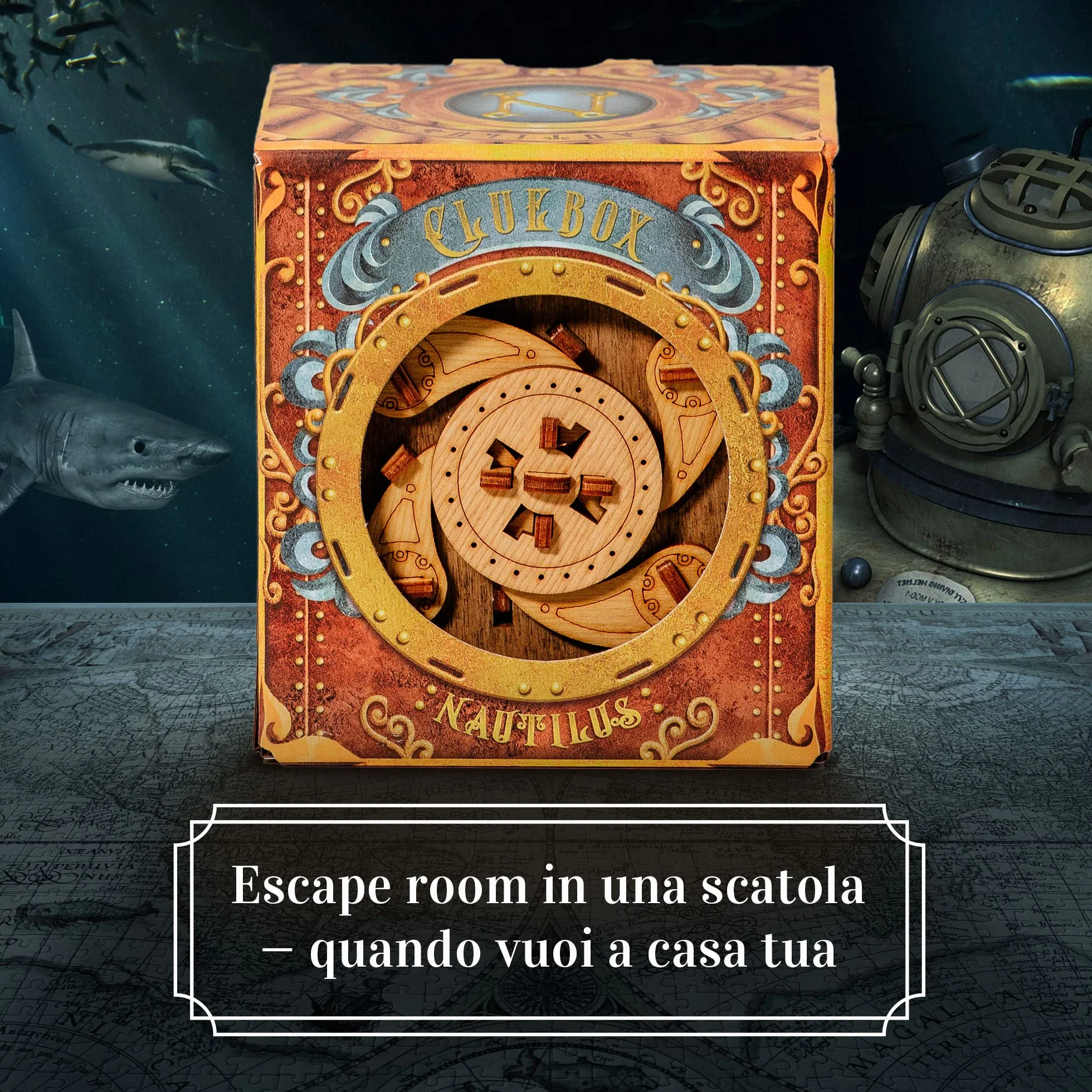 iDventure Cluebox - Nautilus del Capitano Nemo - Escape Room gioco in legno -Scatola rompicapo a Labirinto - Scatola regalo - regalo fidanzato - puzzle 3D - puzzle rompicapo - regalo per lui