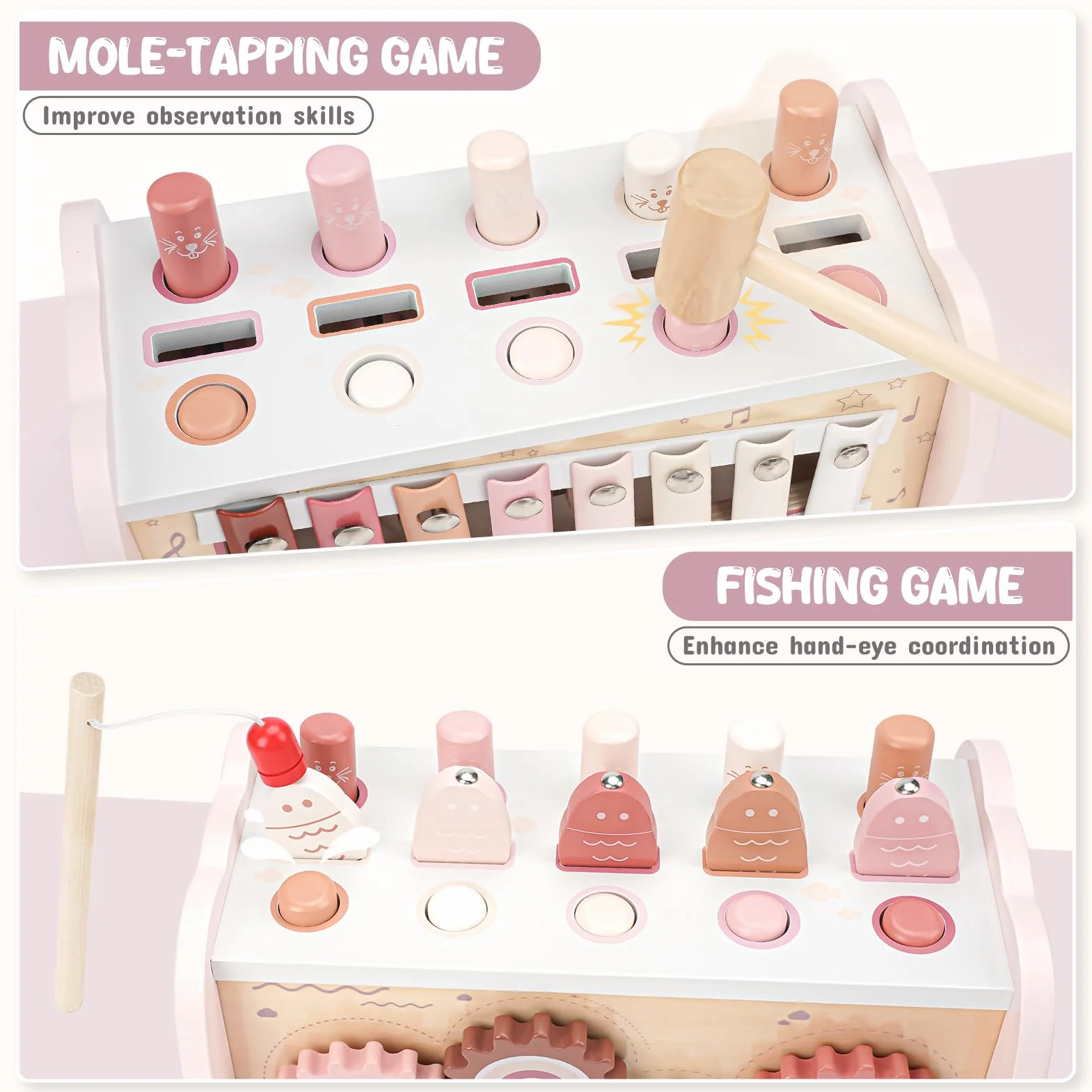 Joyreal Giochi Montessori 1 Anno - Giochi in Legno per Bambini, Acchiappa la Talpa, Xilofono, Regalo 1-3 Anni