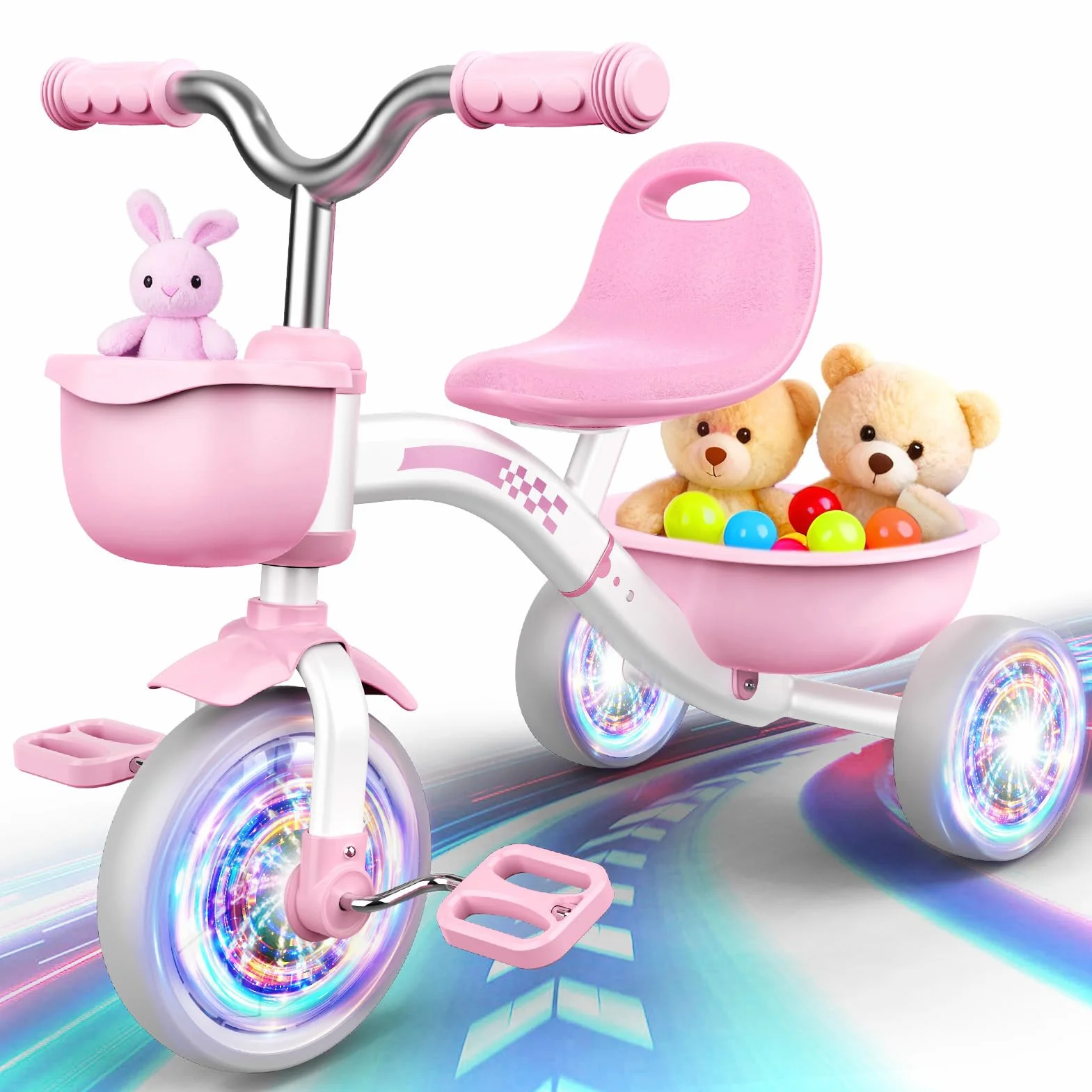 Braxel Triciclo Bambina per 2 3 4 5 Anni, Triciclo Evolutivo da 1 a 5 Anni con Cestello Portaoggetti, Adatto Come Regalo per Bambini, Rosa