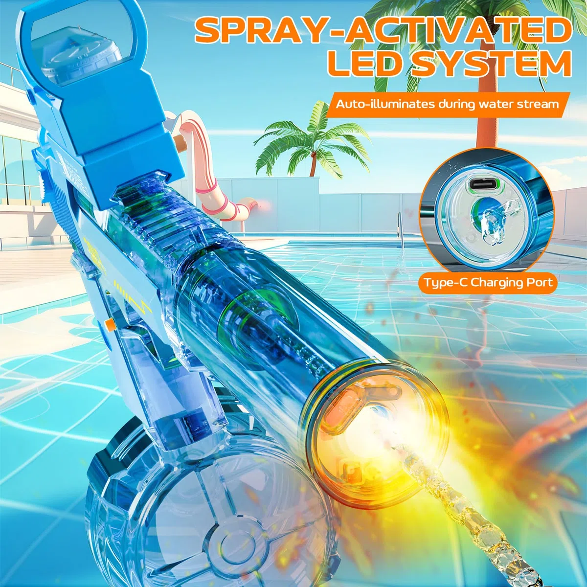 Pistola Elettrica ad Acqua per Adulti Bambini, 2 Pistole ad Acqua Automatiche Spara Acqua con Luce a LED, Piscina Spiaggia per Feste all'Aperto Ragazzi Ragazze Giocattoli, Nero E Blu