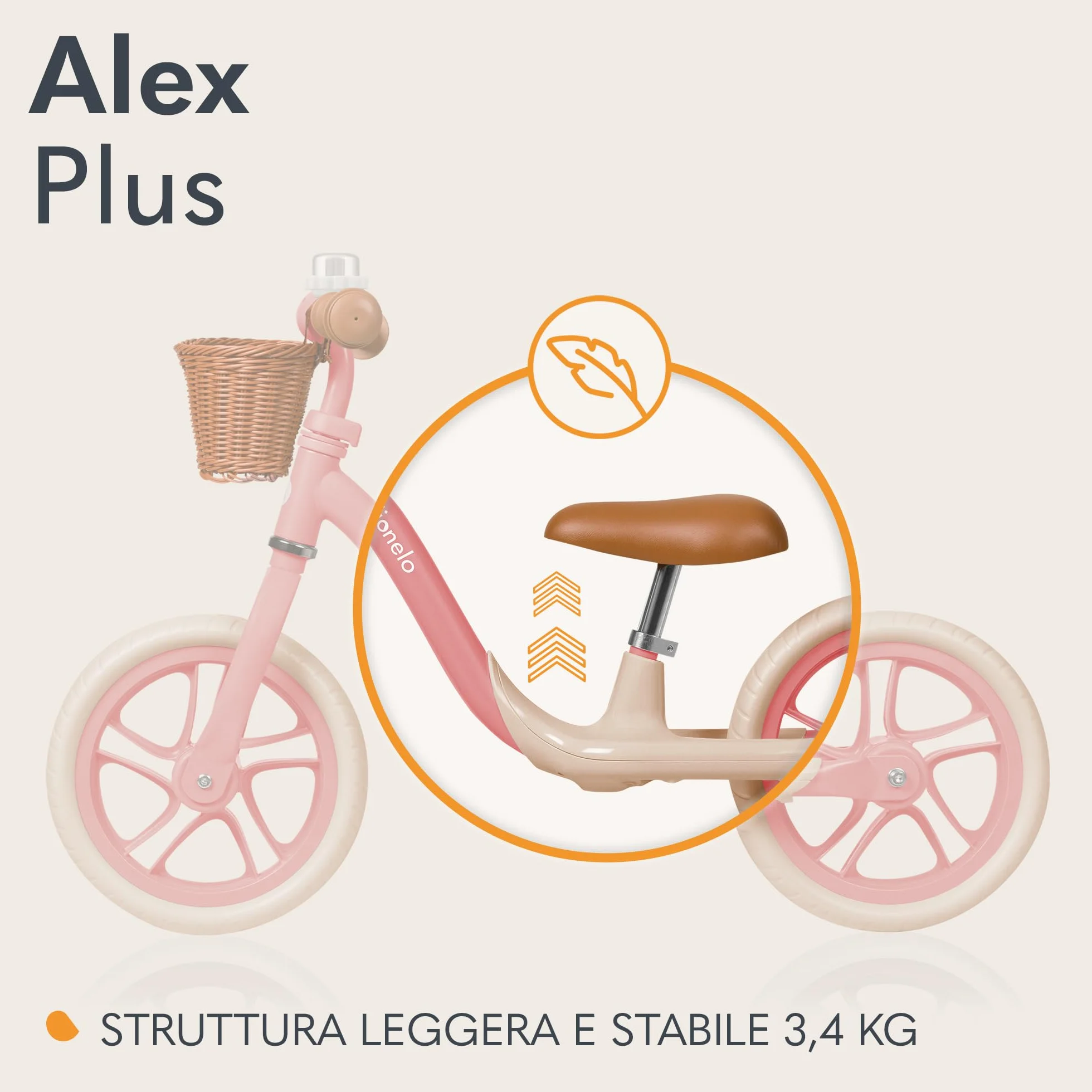 lionelo Alex Bici senza pedali per bambini da 3 anni fino 30kg Resistente e leggera solo 3kg Ruote in schiuma EVA 30cm Manubrio e sella regolabili Blocco dello sterzo Poggiapiedi Cestino