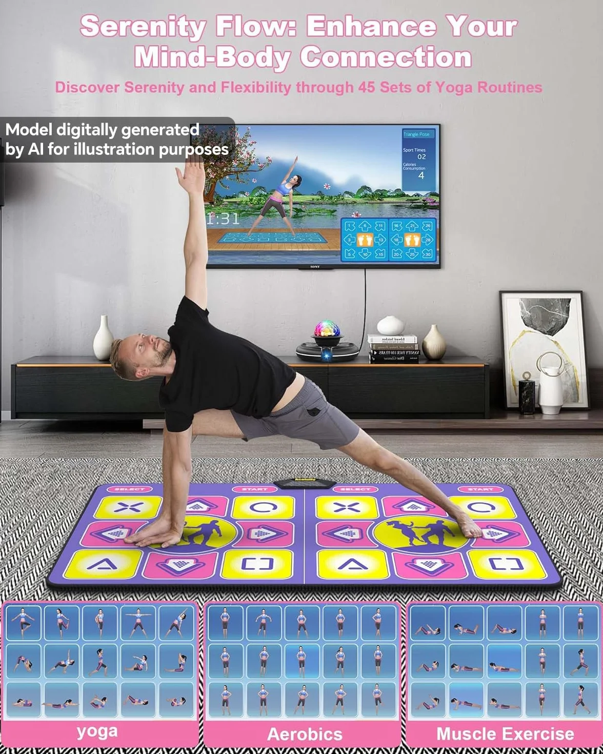 Tappetino da Ballo per TV con Controller Wireless, Doppio Utente, Antiscivolo, Fitness per Bambini e Adulti, Regalo per Ragazze e Ragazzi (Viola)
