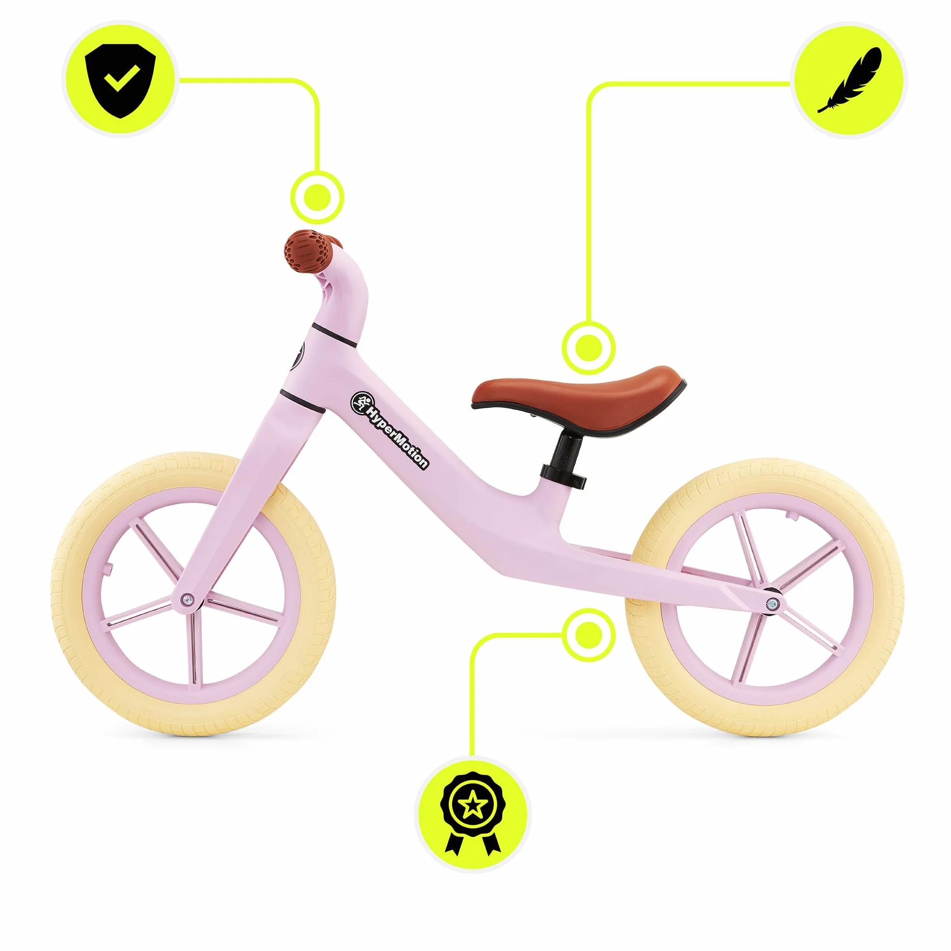 HyperMotion Marcelo Bicicletta Senza Pedali Balance Bike 12 Pollici con Ruote PU Antiforatura, Sella Regolabile e Bloccasterzo, per Bambini da 18 Mesi, Resistente fino a 50 Kg, Montaggio Facile, Rosa