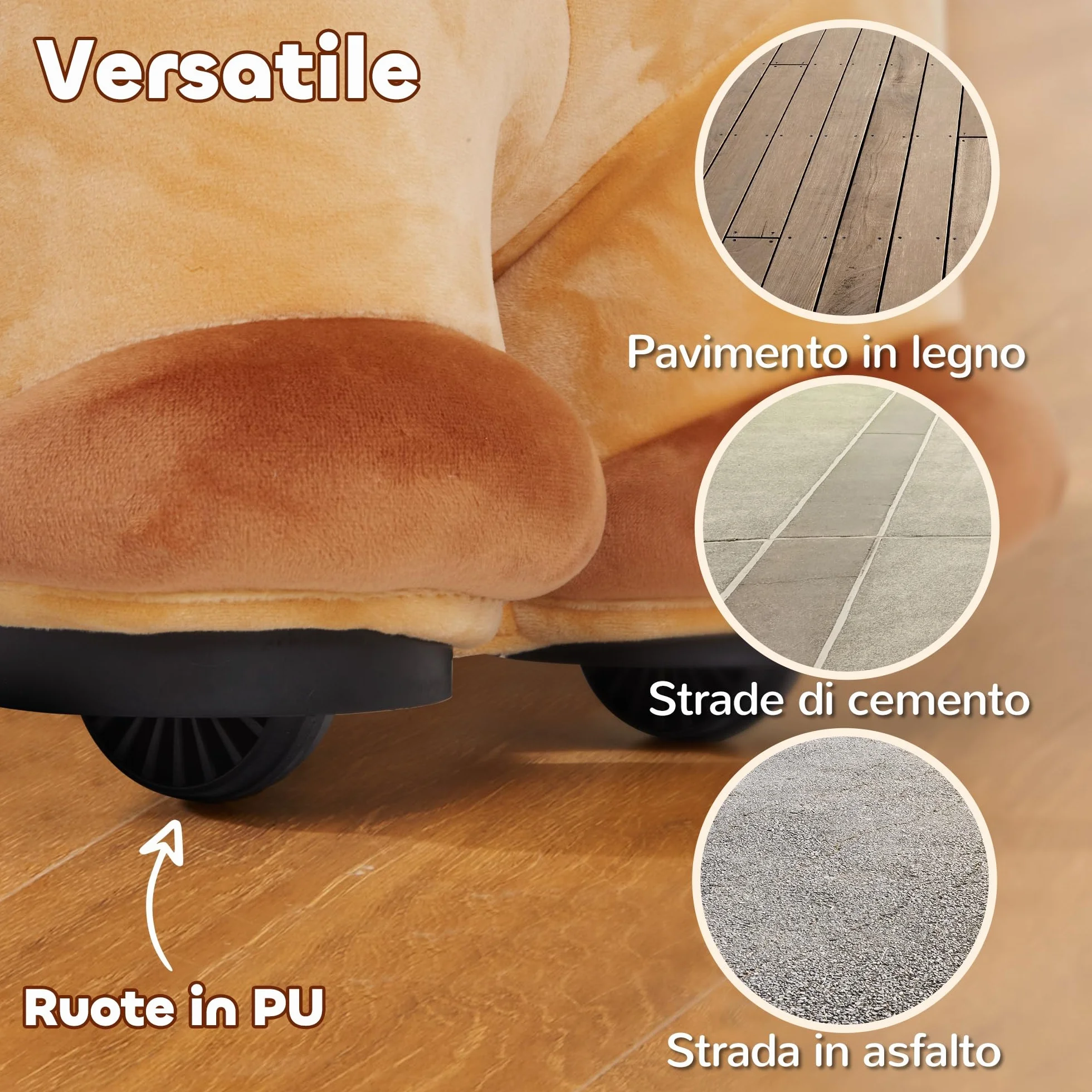 AIYAPLAY Cavallo a Dondolo Elettrico 6V per Bambini da 18-36 Mesi con Musica e Ruote, Cavalluccio a Dondolo Cavalcabile in Poliestere, 69x34x53cm, Marrone