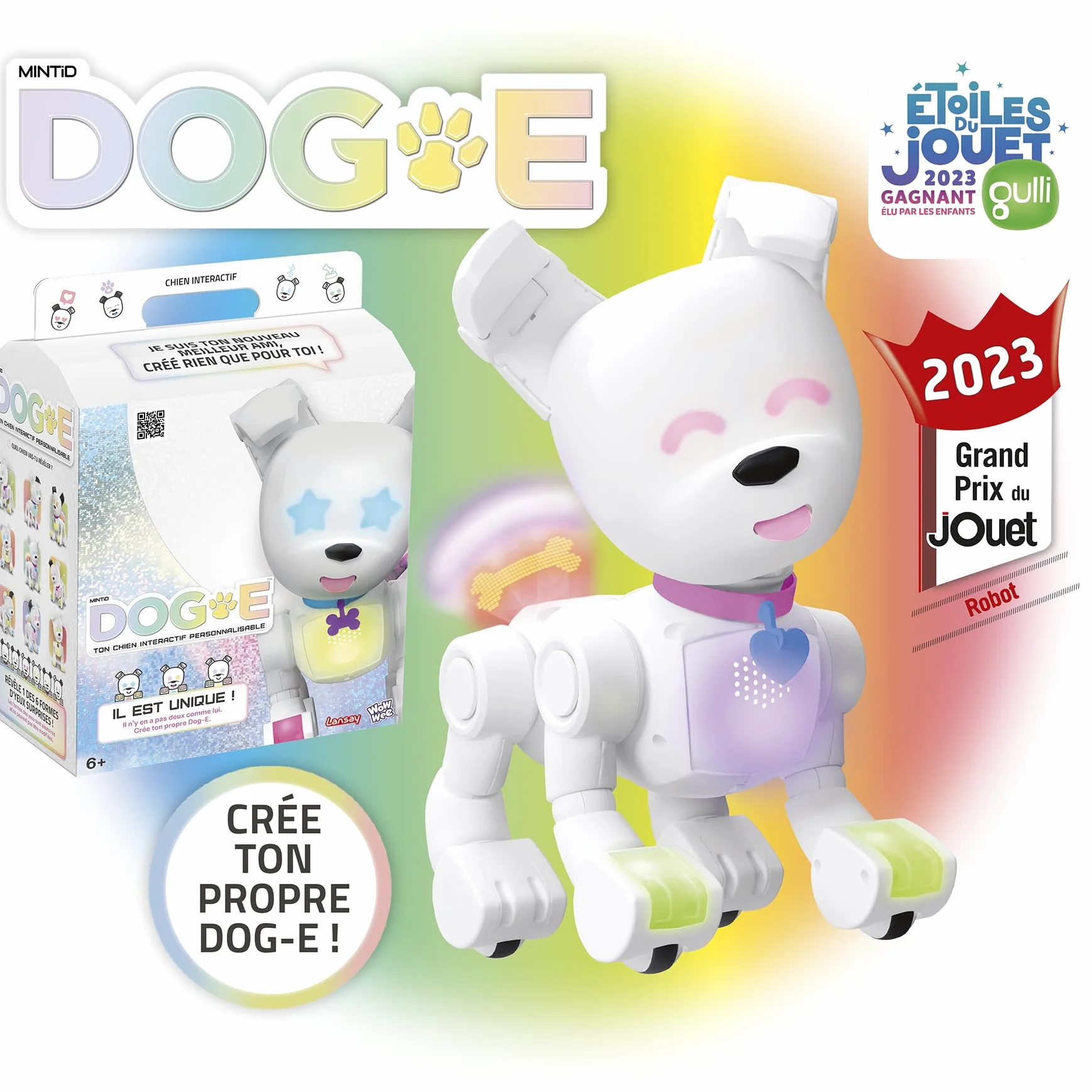 Lansay - DOG-E - Robot per cani interattivo per bambini dai 6 anni - Personalizzabile tramite applicazione - Reazioni sonore e visive come un vero cane - Giocattolo educativo e divertente