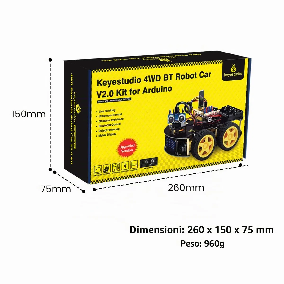 KEYESTUDIO 4WD Robot Car Starter Kit per Arduino R3, Bluetooth IR Remote Control, Line Follow, Evitare ostacoli, ecc Programmazione Robotica Kit per per 14+ adolescenti bambini e adulti