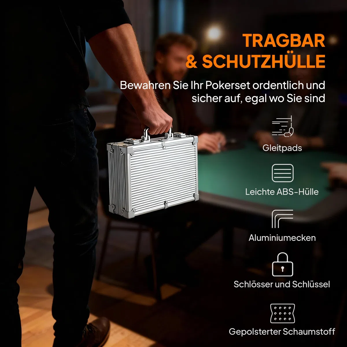 SPORTNOW set poker con serratura con valigetta 200 fiches carte 5 dadi mazzi di carte con bottone, set completo poker giochi di carte valigetta in alluminio per Texas Hold'em, Blackjack
