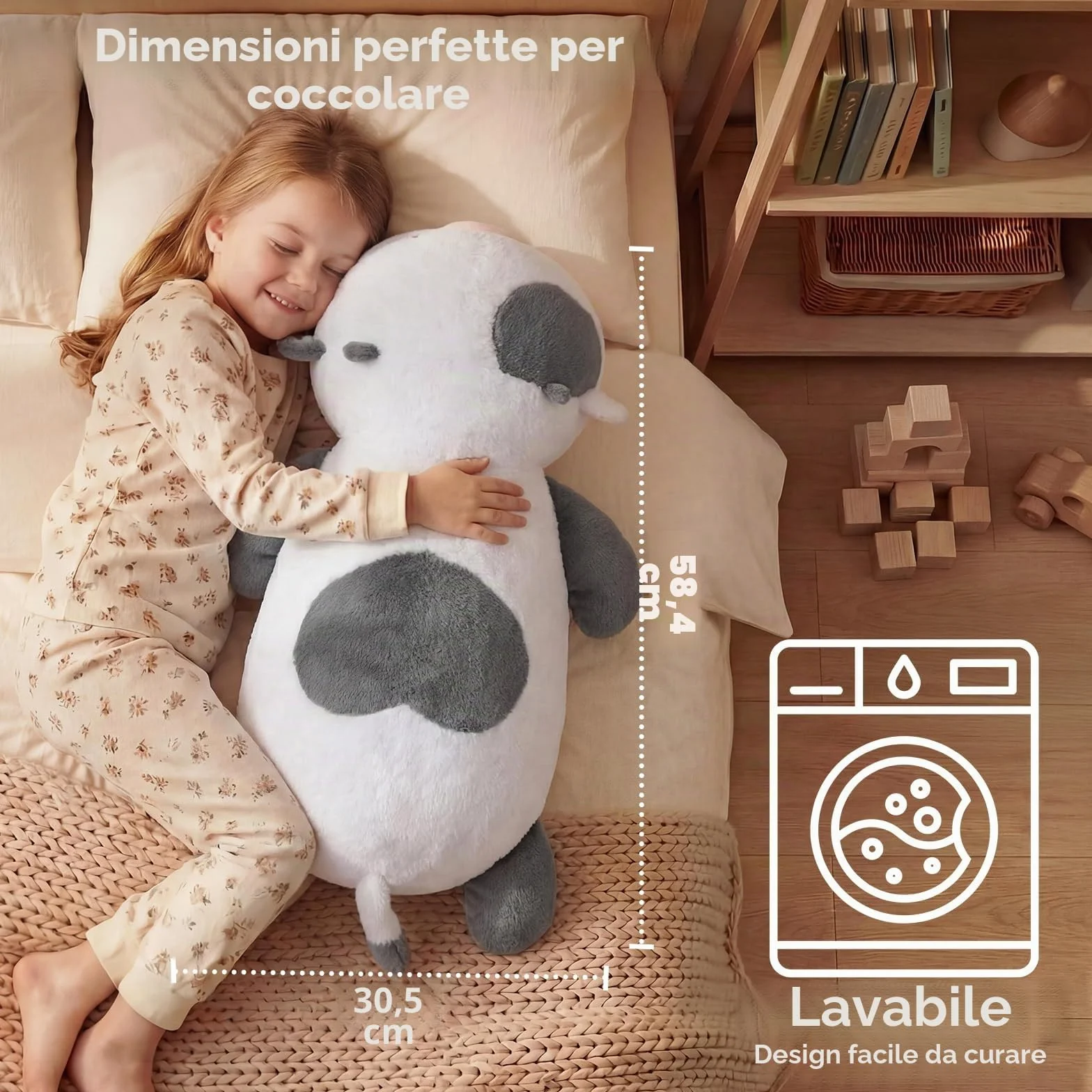 Mewaii Peluche Ponderato Mucca Grigia Bianca 58CM 4.0 Lbs – Cuscino Giocattolo Kawaii Morbido e Confortevole, Compleanno e Occasioni Speciali