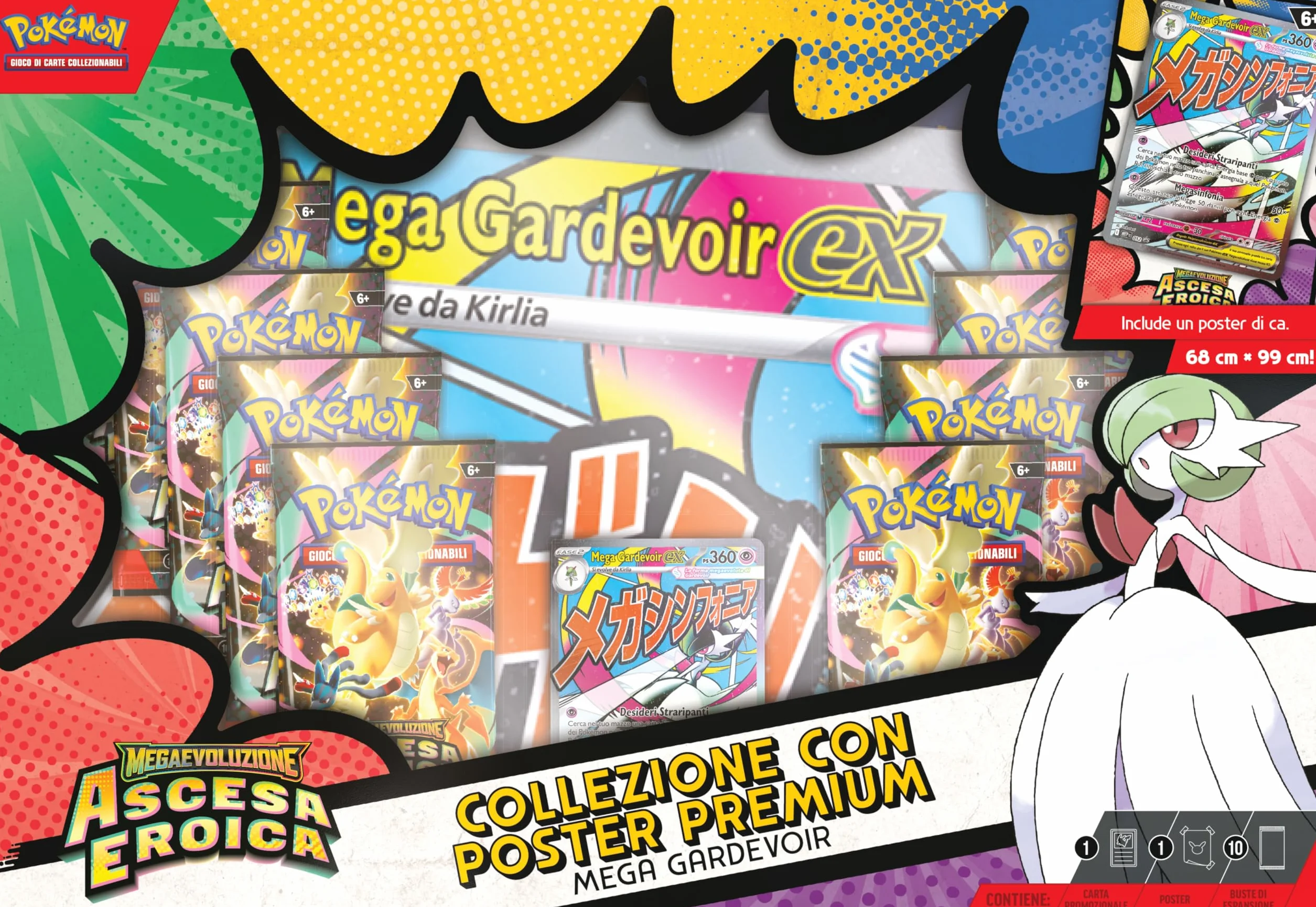 Pokémon: collezione con poster premium Mega Gardevoir dell’espansione Megaevoluzione - Ascesa Eroica del GCC Pokémon (1 carta promozionale olografica, 1 poster fronte-retro e 10 buste di espansione)