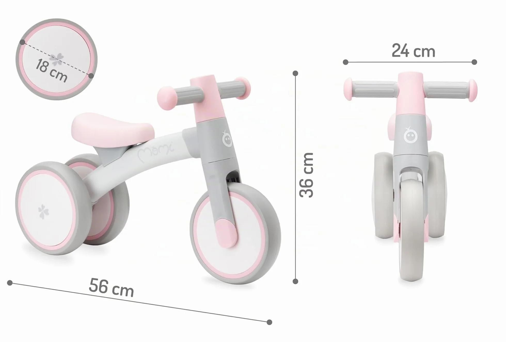 Triciclo senza pedali per bambini MoMi TEDI per bambine e bambini (peso massimo 25 kg), mini bicicletta senza pedali con ruote in plastica resistenti alla foratura, telaio in metallo leggero - 1,2 kg