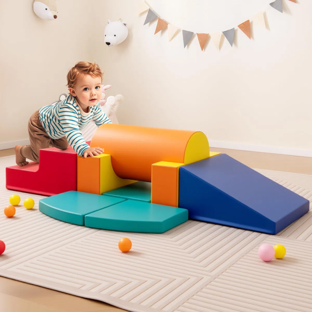 COSTWAY Zestaw 10 Giocattoli da Arrampicata per Bambini, Blocchi in Schiuma Morbidi, Set Attività Gattonare e Scivolare 1-3 Anni (Verde)