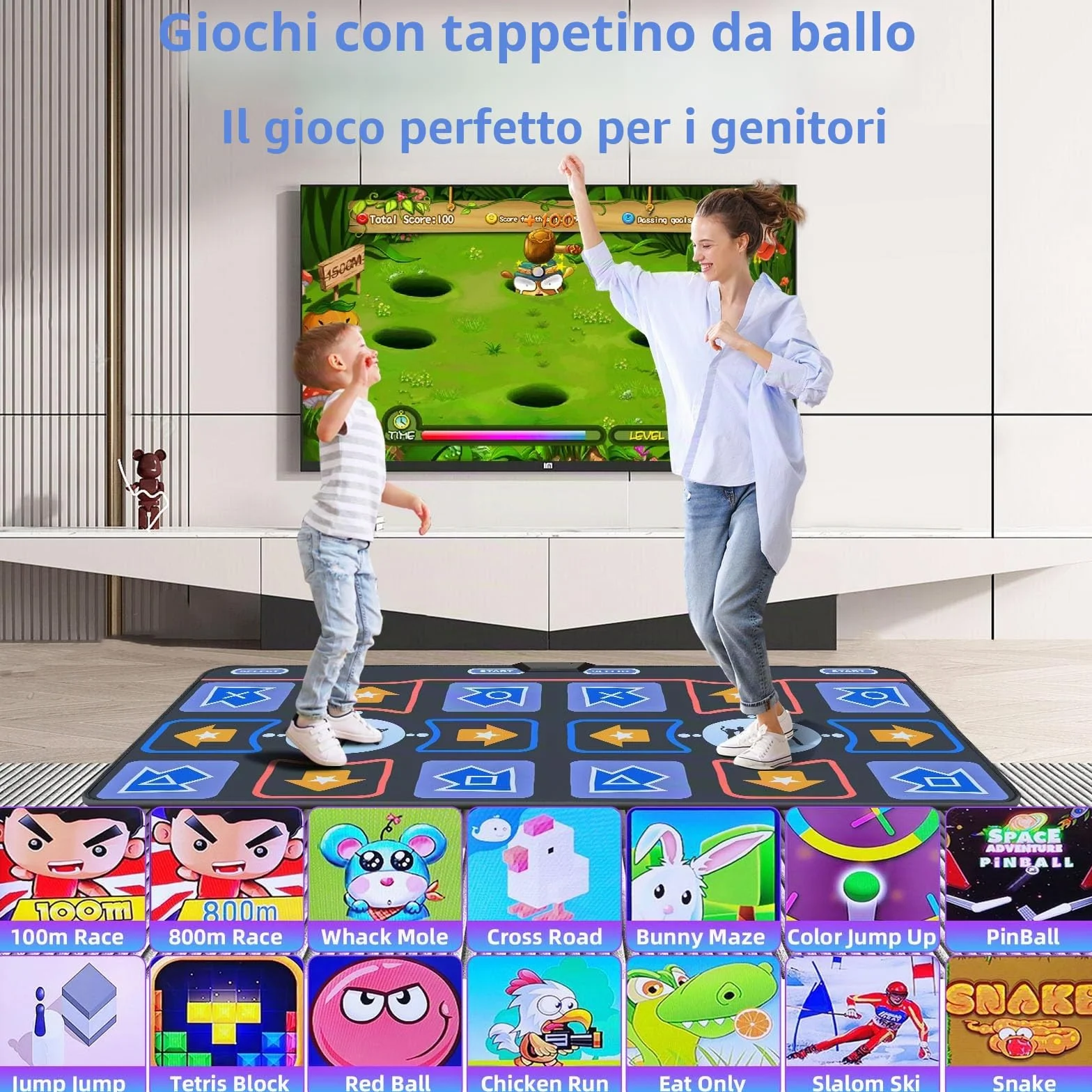 Tappetino da Ballo per Bambini e Adulti, Doppio utente per TV, Morbido Tappetino da Ballo in Flanella per Esercizi e Giochi, Plug & Play Giochi di Famiglia, Regali per Ragazze e Ragazzi