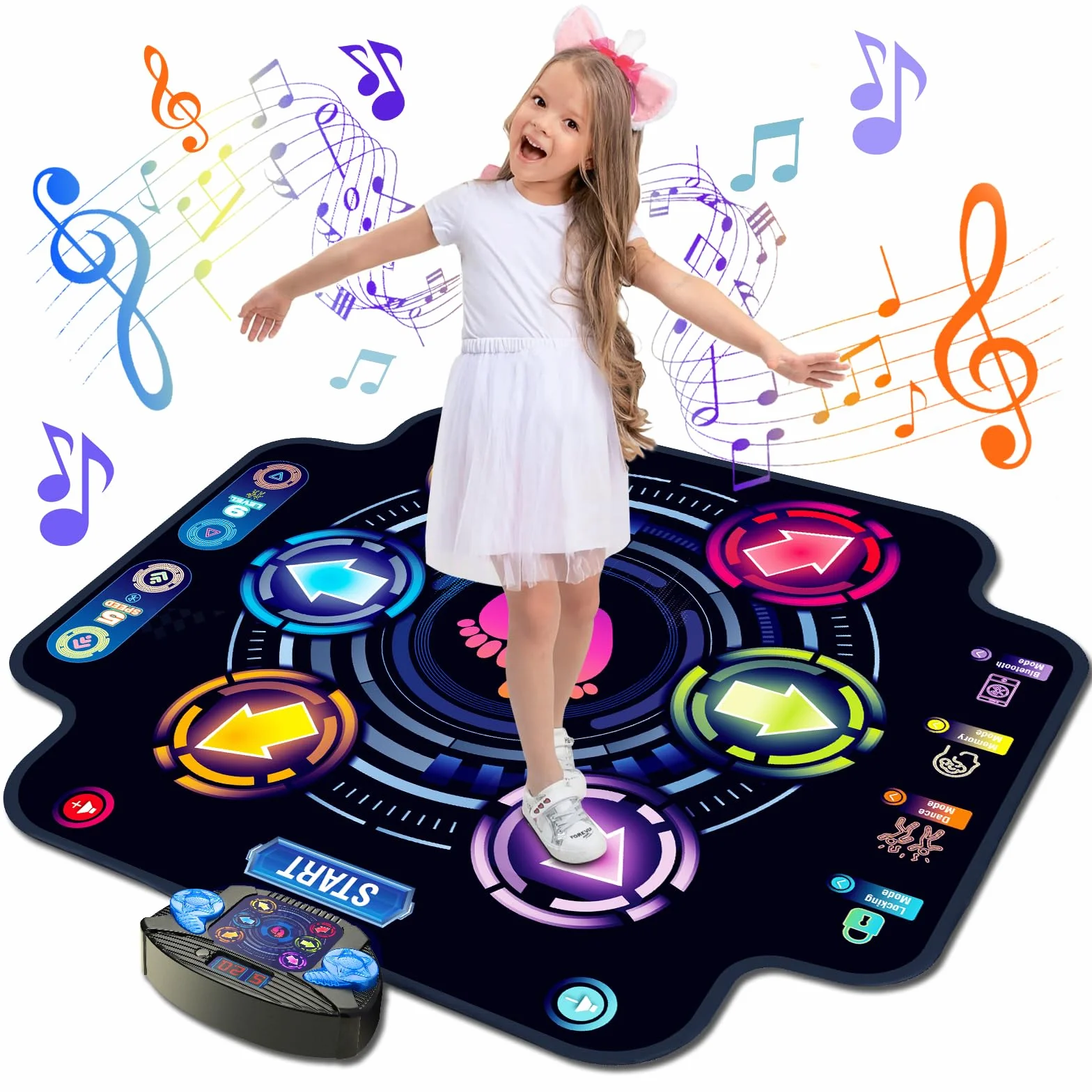 KIZJORYA Tappetino da Ballo Giocattolo per Bambini, Tappetino da Ballo elettronico Illuminato con Bluetooth Wireless 5 velocità 9 Livelli, Gioco Musicale per Ragazze Ragazzi 3 4 5 6 7 8 9 10+ Anni