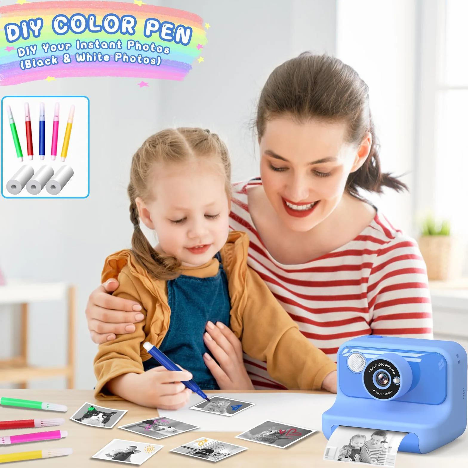 Hangrui Macchina Fotografica Bambini Istantanea, 2,4 Pollici Fotocamera Istantanea Bambini con 32G Scheda,20MP/1080P Fotocamera Digitale,Giocattolo Regalo per Ragazze Ragazzi dai 3-10 Anni-Blu