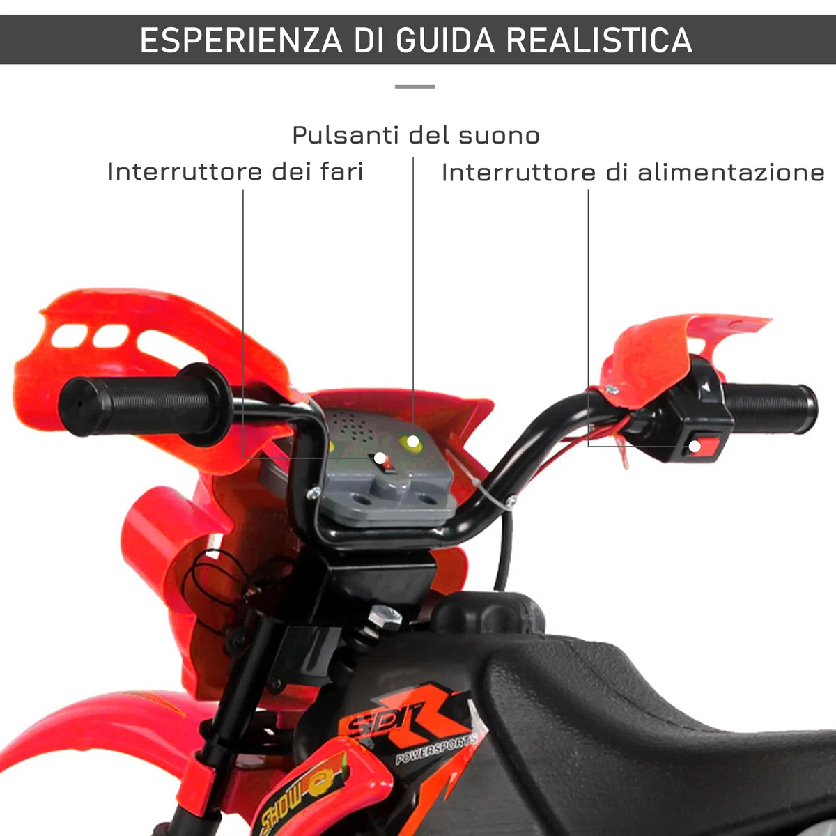 HOMCOM Moto Elettrica per Bambini 3-6 Anni, Moto Cross in Plastica PP con Ruote, Fari e Musica, 102x58x66 cm, Rosso e Nero