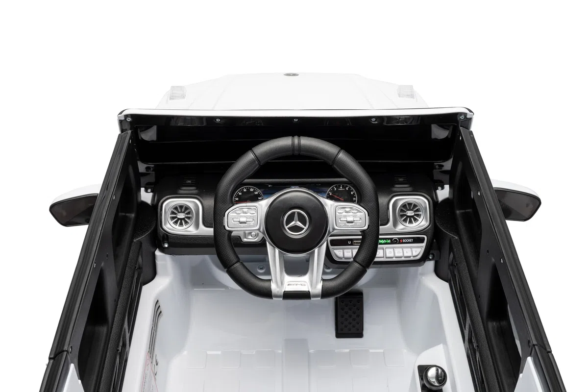FINOOS Mercedes G63 AMG auto elettrica per bambini con telecomando, sedile in pelle, nero