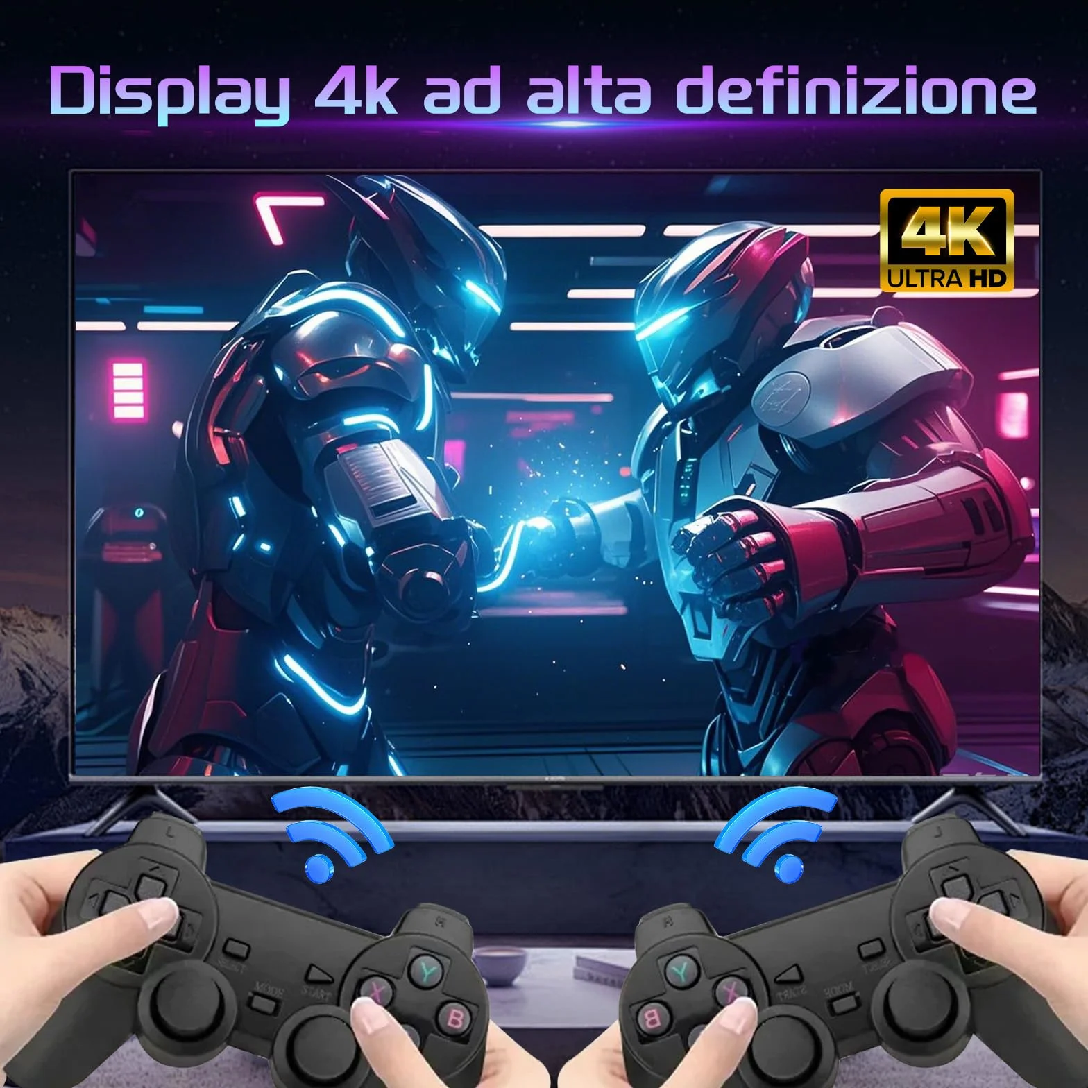 X2 PLUS Console di gioco retrò con uscita 4K HD,oltre 50000 giochi integrati, oltre 40 simulatori,processore quad-core S905L, videogiochi plug and play con 2 controller wireless,TV/computer, 128 GB