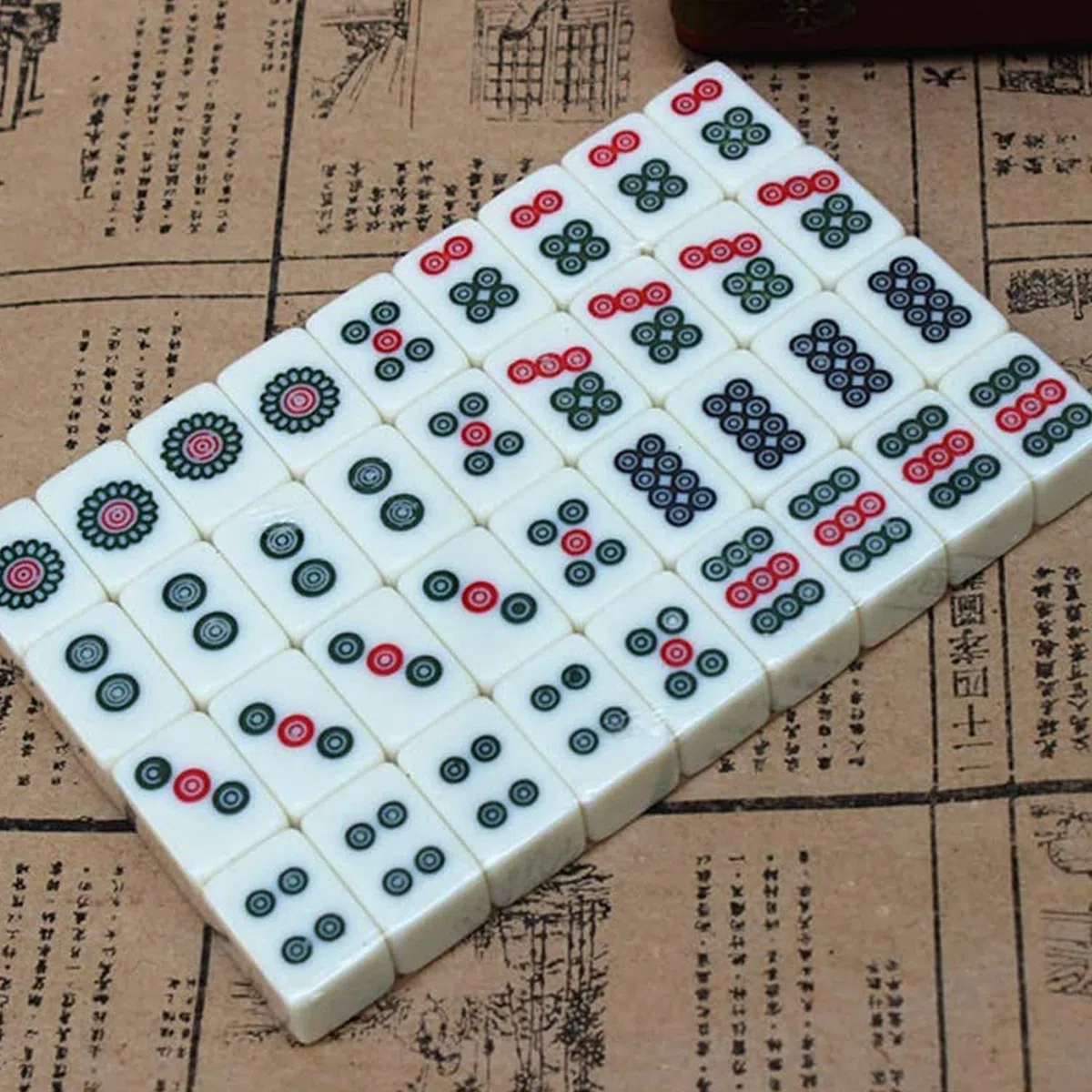 Antico Mahjong 144 Piastrelle Set da Viaggio Portatile Gioco Familiare per Adulti