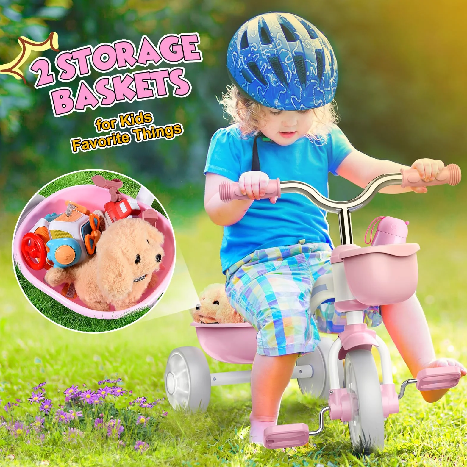Braxel Triciclo Bambina per 2 3 4 5 Anni, Triciclo Evolutivo da 1 a 5 Anni con Cestello Portaoggetti, Adatto Come Regalo per Bambini, Rosa