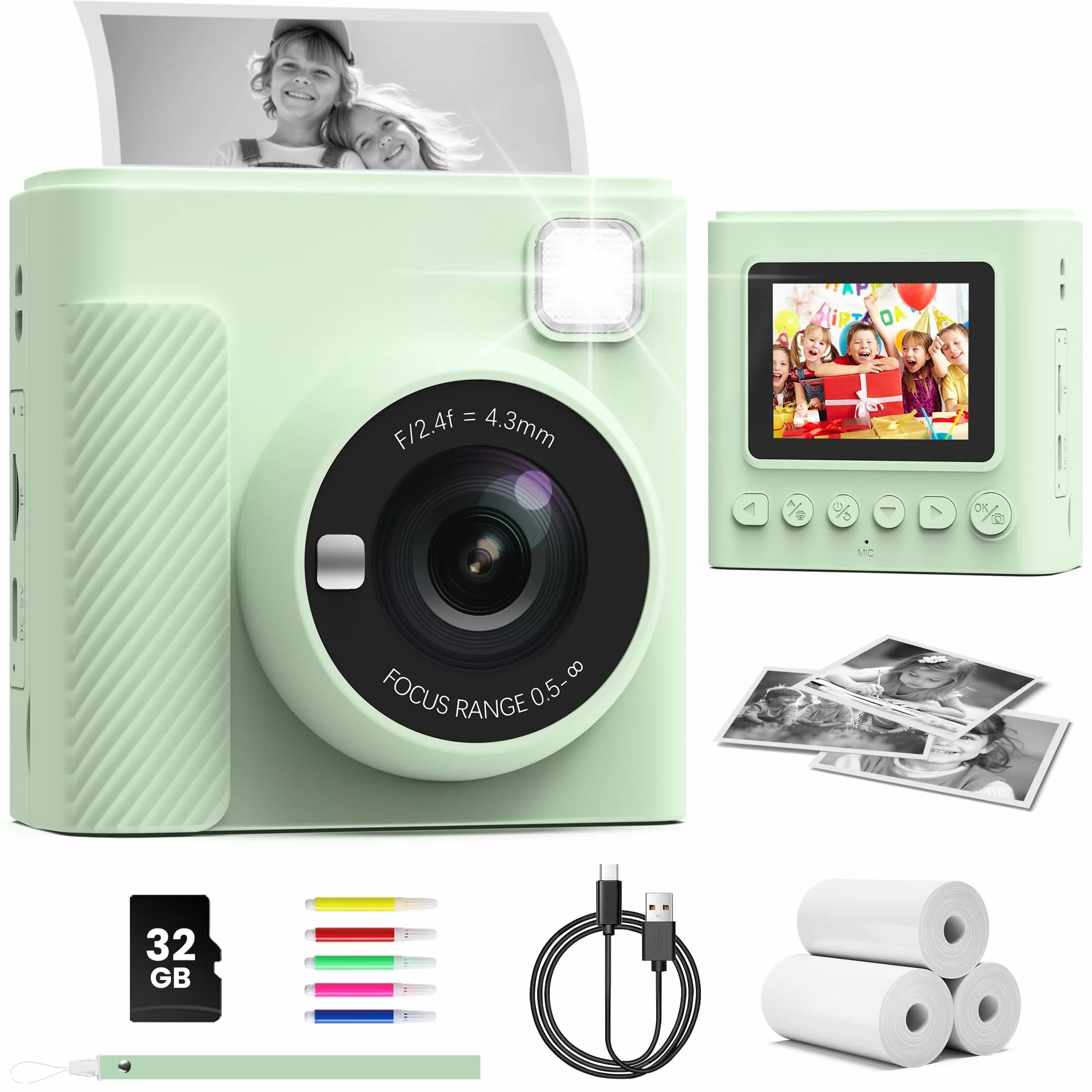 TIATUA Macchina Fotografica Bambini Istantanea 2.4 Pollici 1080P Fotocamera Digitale con 32GB Scheda