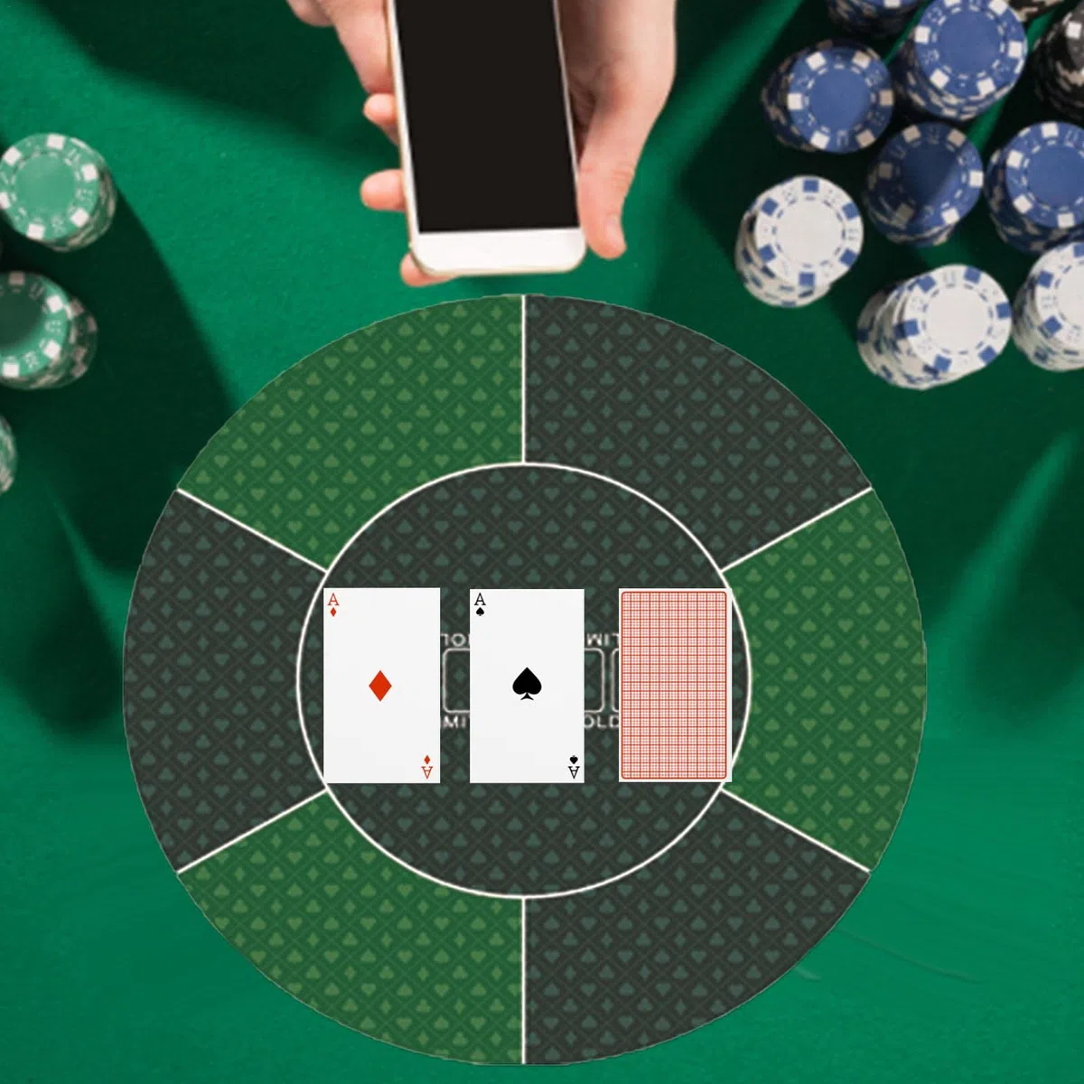 Tappetino da poker antiscivolo, 58,4 x 58,4 cm, rotondo, per Texas Holdem – tavolo da poker portatile, impermeabile, pieghevole, verde, per giochi di carte ovunque