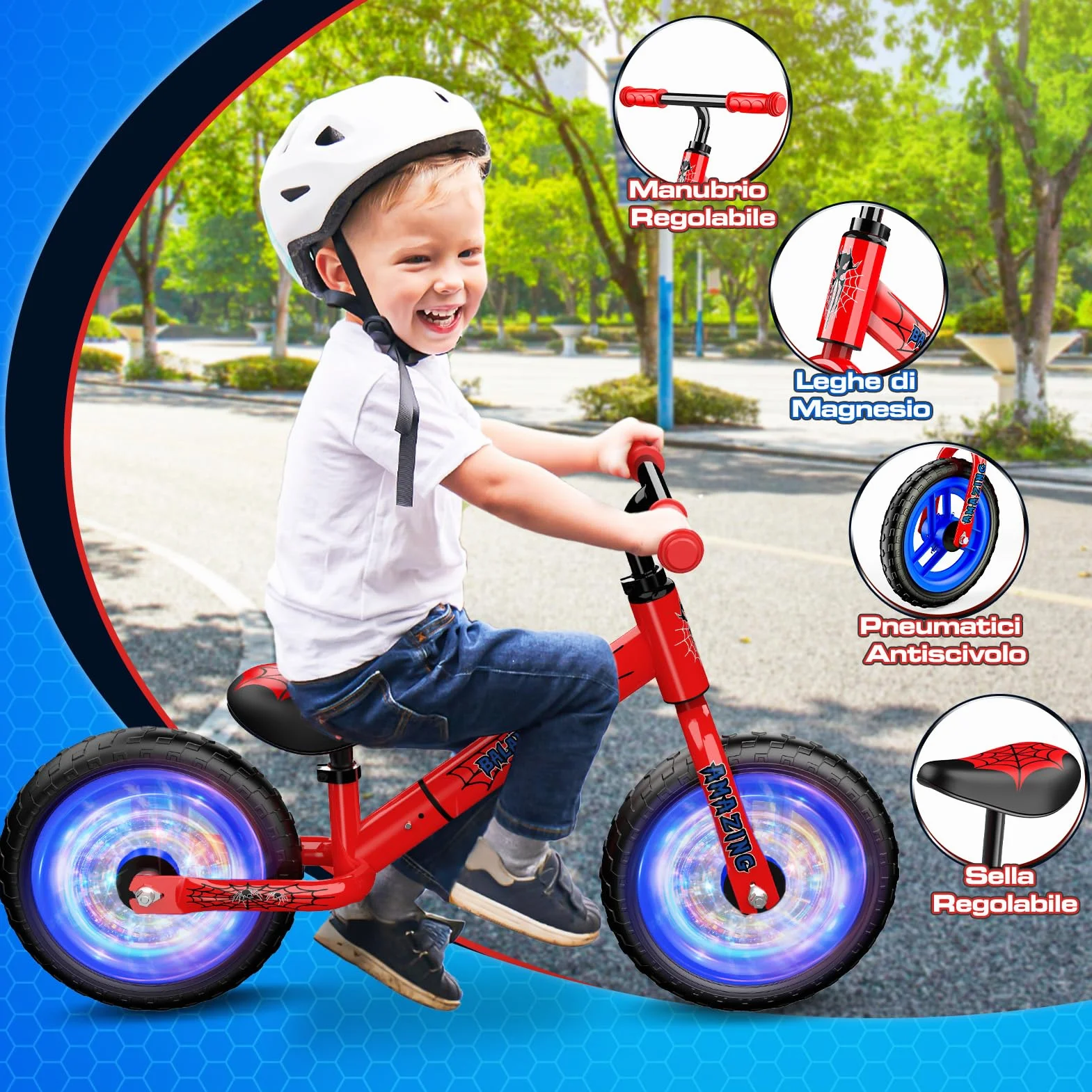 Braxel Bicicletta Bambini Senza Pedali 2-6 Anni, Giocattoli Giochi per Bambini 2 3 4 5 6 Anni Regalo Bambino, Bici Senza Pedali Balance Bike per l'Equilibrio, Manubrio e Sellino Regolabili, Max 35 KG