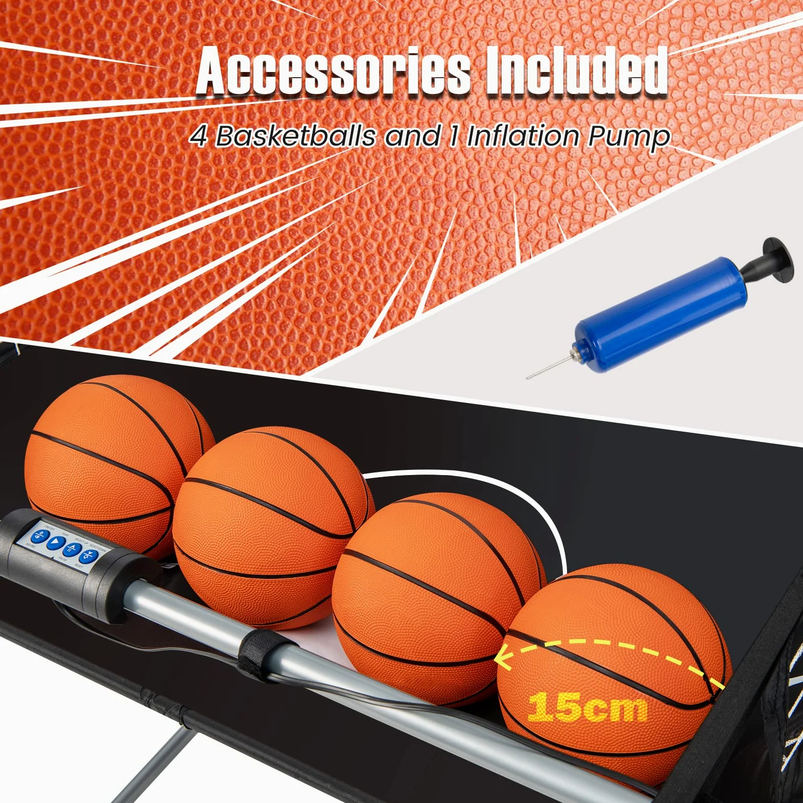 LIFEZEAL Gioco Arcade di Pallacanestro pieghevole, doppio cestino da Basket con 8 modalità di gioco e contatore per 2 persone, rete di sicurezza, telaio in metallo, 4 palloncini, 1 pompa