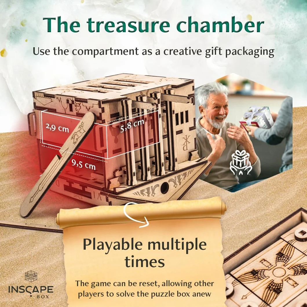 INSCAPE Caesar´s Riches Puzzle Box - Cluebox - Escape Room in legno in una scatola per adulti, puzzle mentale, scatole puzzle con scomparti nascosti, gadget regalo di compleanno per uomini e donne