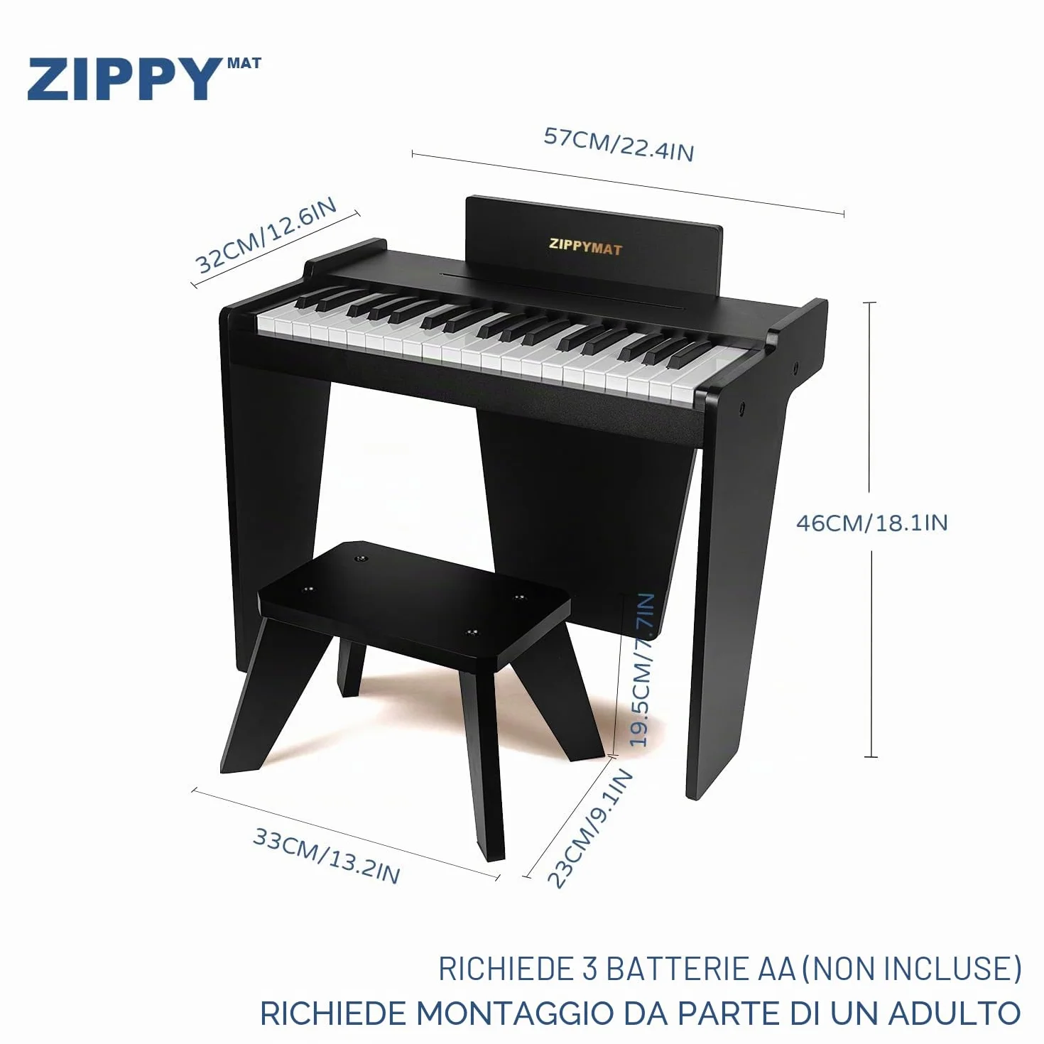 Tastiera per bambini, pianoforte digitale a 37 tasti per bambini, strumento educativo musicale, pianoforte in legno per 3+ ragazze e ragazzi (Nero Basic)