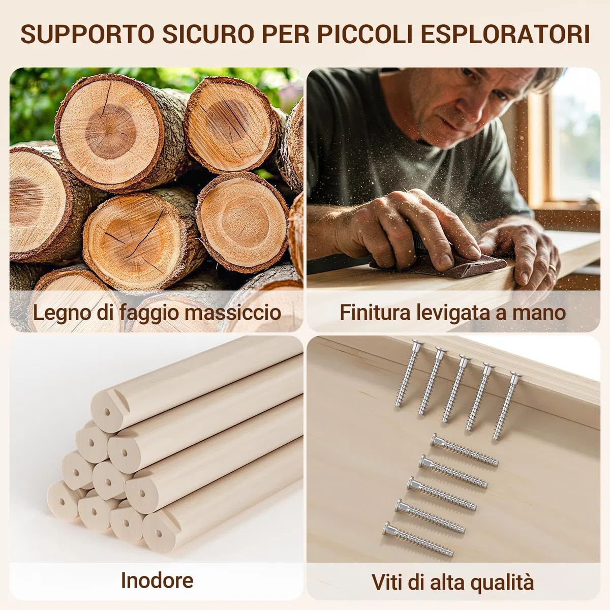 COSYLAND Triangolo di Pikler Regolabile 3 Livelli con Scivolo 8 in 1 per Bambini 18M-6Y Naturale