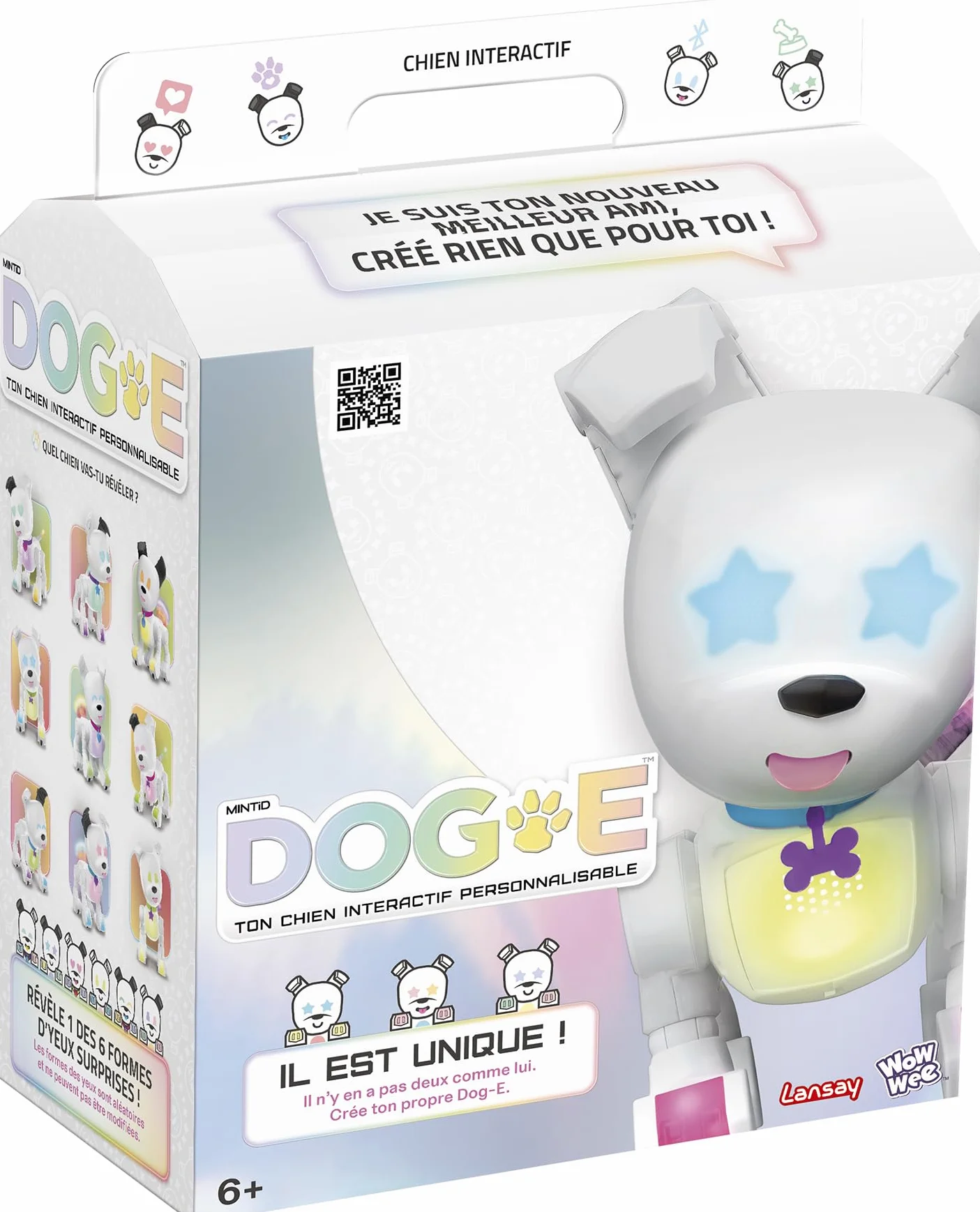 Lansay - DOG-E - Robot per cani interattivo per bambini dai 6 anni - Personalizzabile tramite applicazione - Reazioni sonore e visive come un vero cane - Giocattolo educativo e divertente