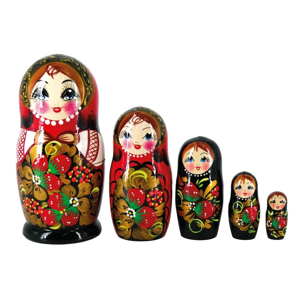 Matrioska Hohlama 18 cm 5 bambole in legno diversi motivi nero