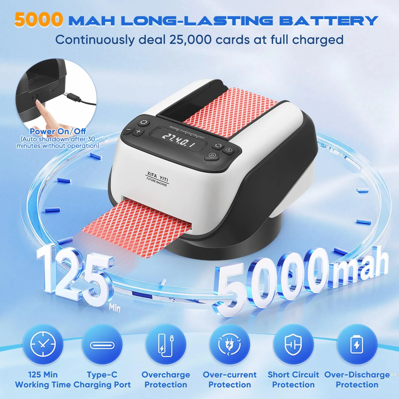 Distributore Automatico di Carte, 8 Giocatori Regolabili, capacità Fino a 4 mazzi di Carte, Base Girevole a 360°, modalità di visualizzazione Diagonale/Basculante per Poker Uno