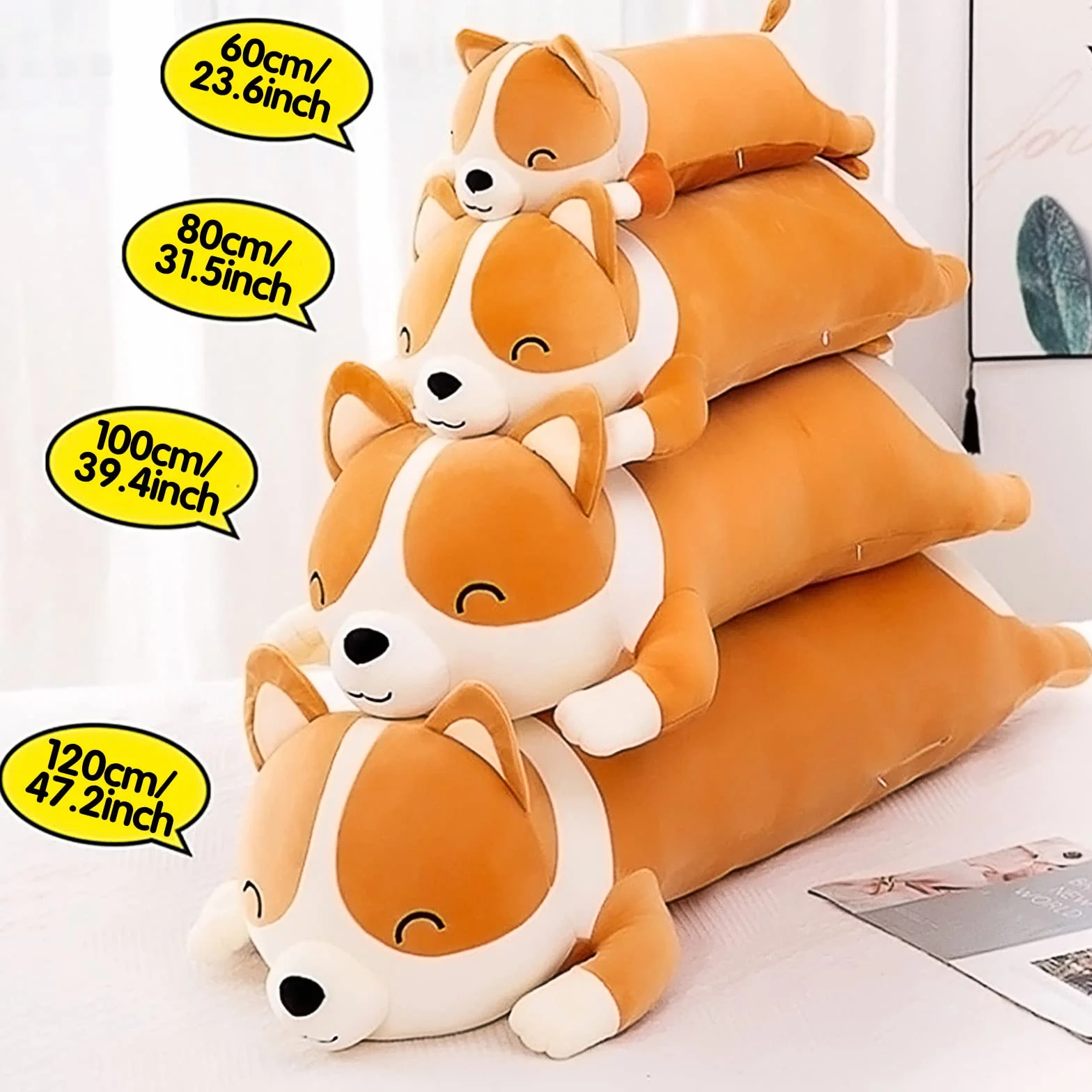 SNOWOLF Shiba Inu - Cuscino in peluche per cani e corgi Akita, morbido peluche confortevole, regalo per ragazze e ragazzi (giallo, 100 cm)