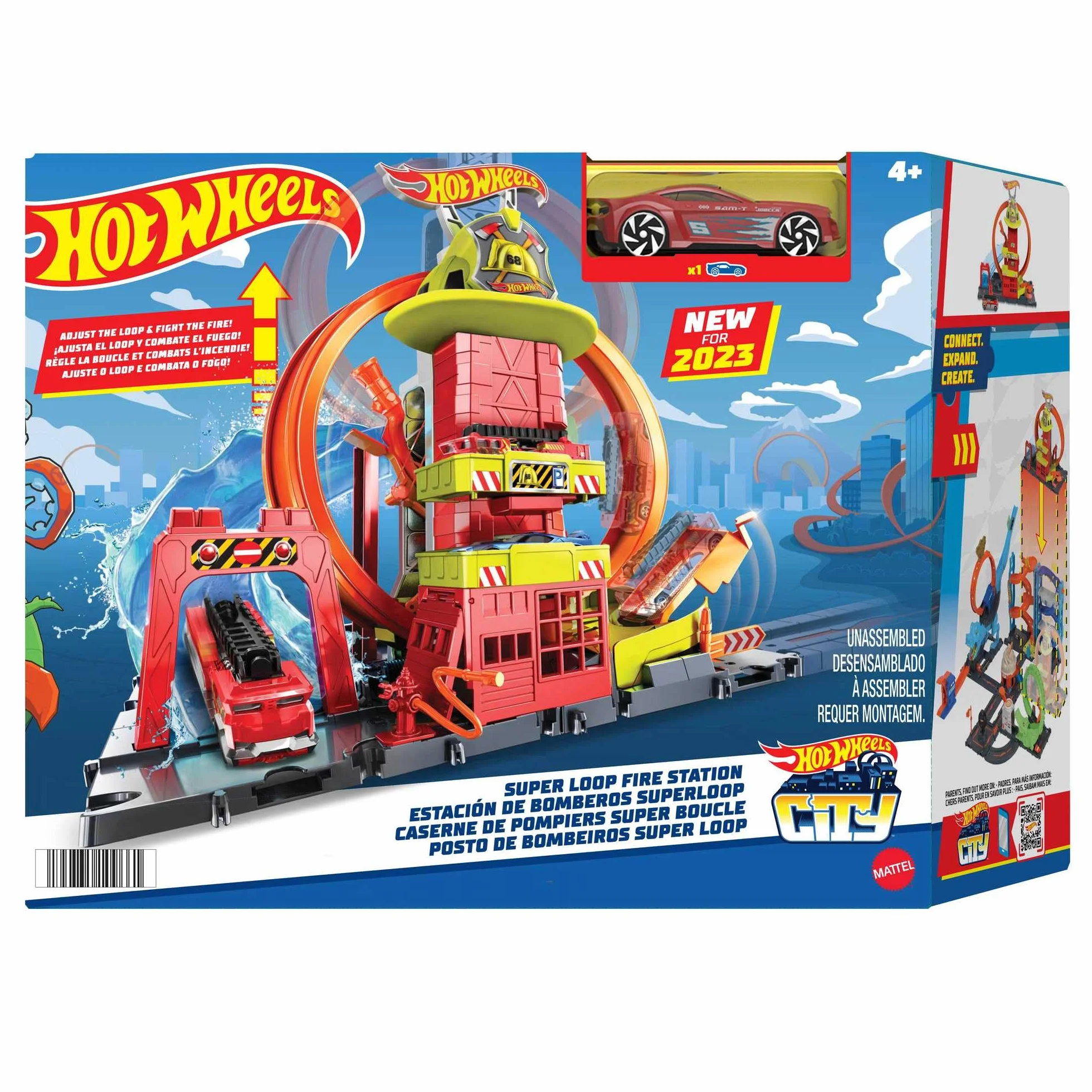 Hot Wheels - City Caserma dei Pompieri con Super Loop, con 1 macchinina, ascensore azionato manualmente, rampa simil-acquatica, Giocattolo per Bambini 4+ Anni, HKX41