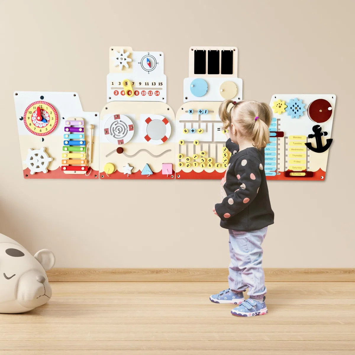 Cateam Pannello Sensoriale da Parete Montessori 16 in 1 Tavola Attività in Legno per Bambini