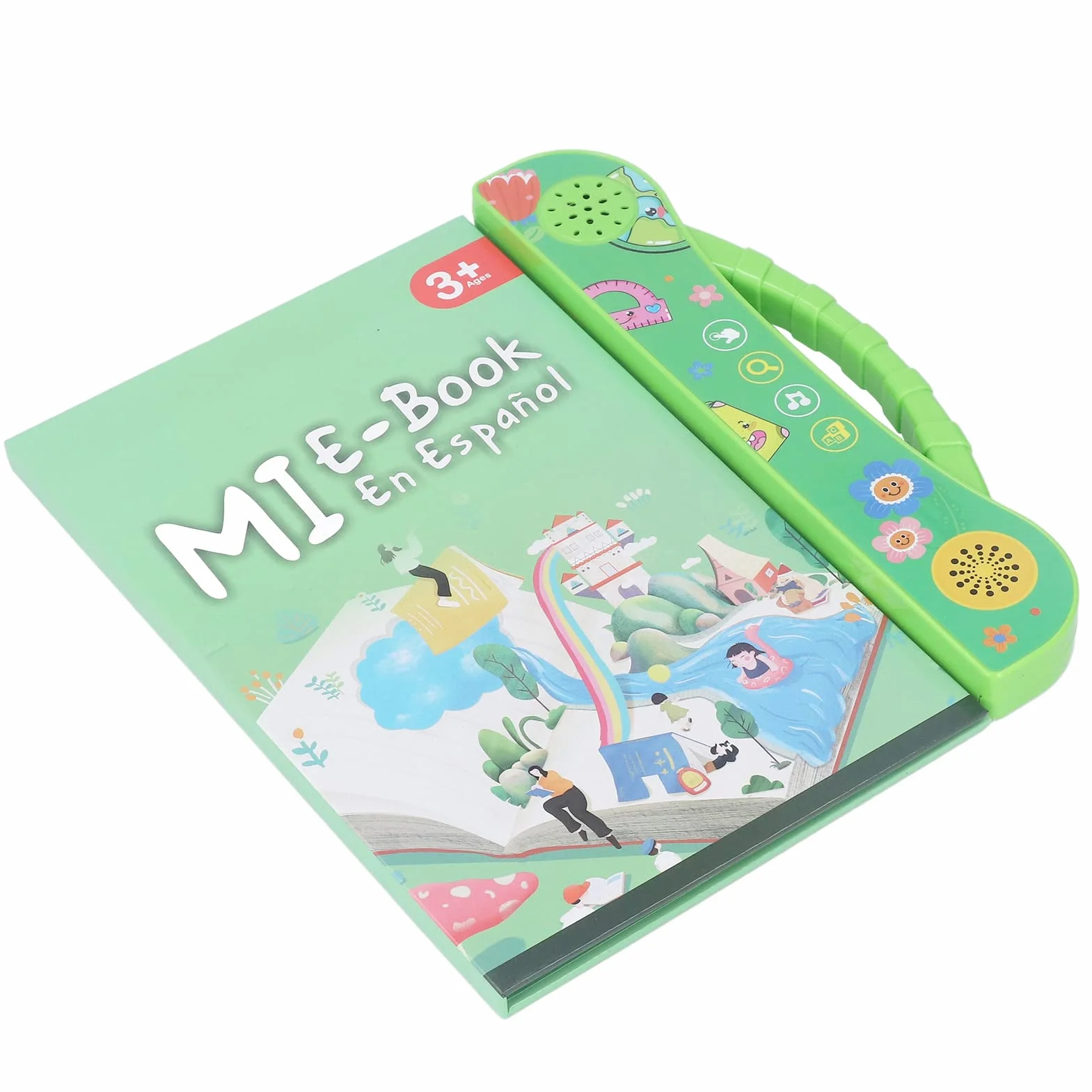 SIXRUN Libro Sonoro Educativo Interattivo Parlante Spagnolo per Bambini con Giochi e Storie, Impara lo Spagnolo per Bambini Verde, Plastica 10,0x9,1 Pollici