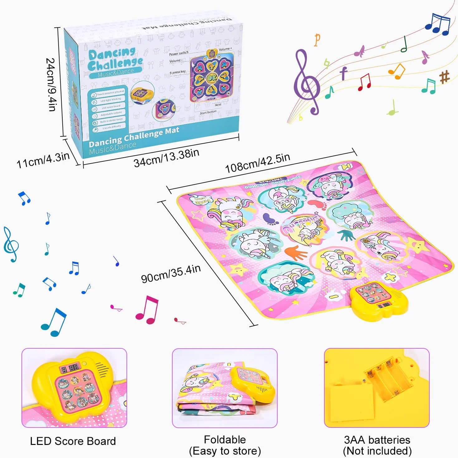 Tappeto da ballo per bambini dai 3 ai 12+ anni, giocattolo tappeto da ballo unicorno con display a LED, 5 modalità di gioco, ballo di tappeto musicale regalo ragazza 3 4 5 6 7 8 9 10 11 12 anni