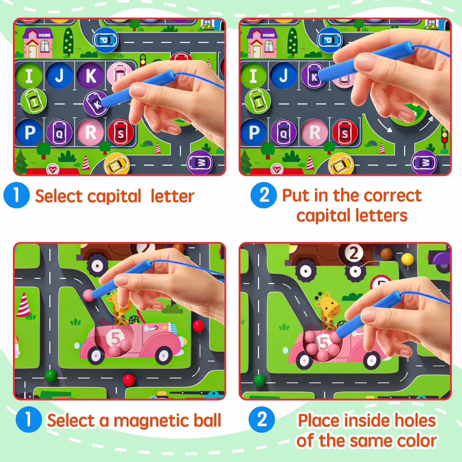 Puzzle magnetico 2 in 1 con numeri auto, labirinto magnetico, alfabeto, puzzle in legno, giocattolo prescolare, regalo per ragazzi e ragazze dai 3 ai 5 anni (autopirinto, taglia unica)